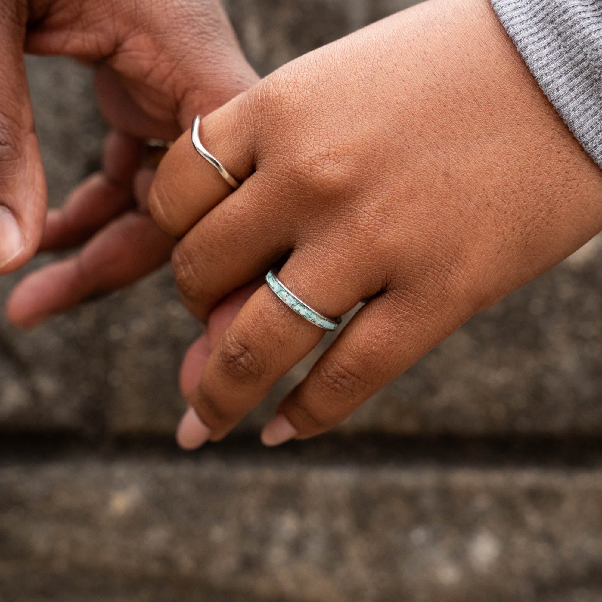 Thin Titanium Turquoise Stone Inlay Ring