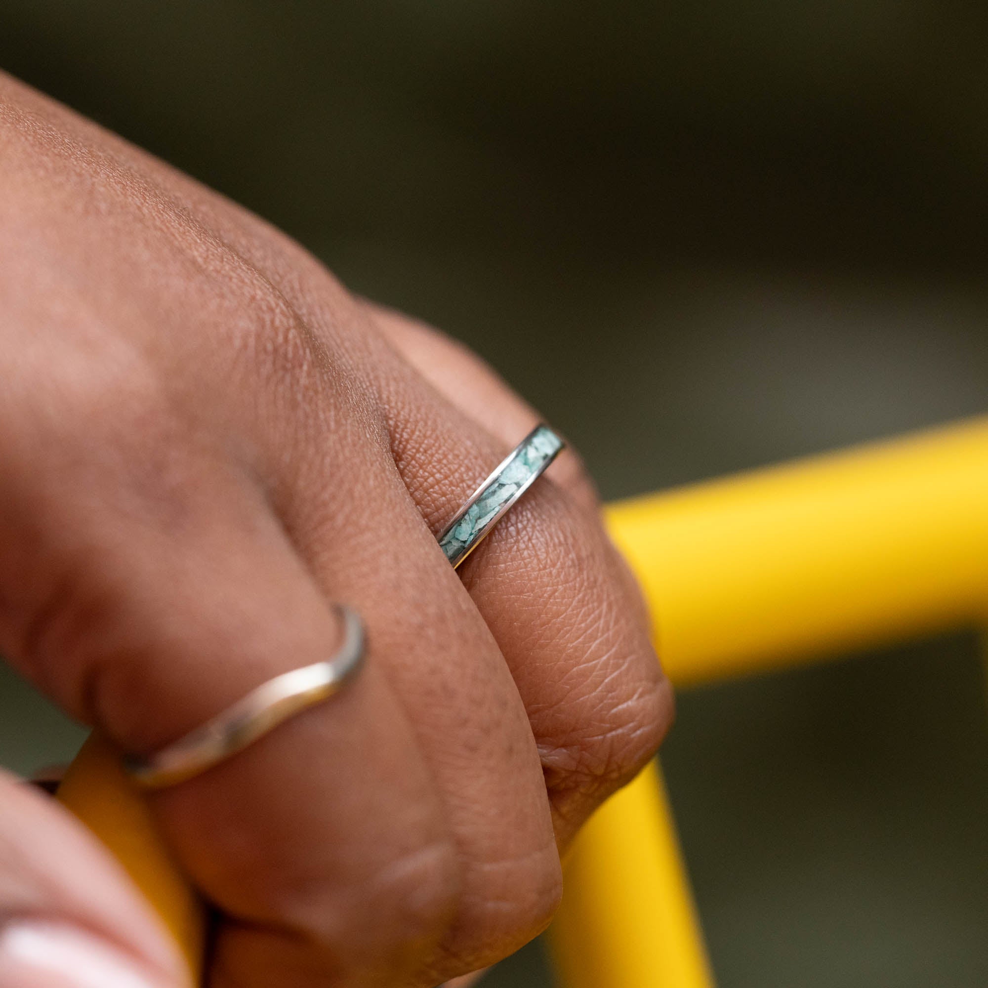 Thin Titanium Turquoise Stone Inlay Ring