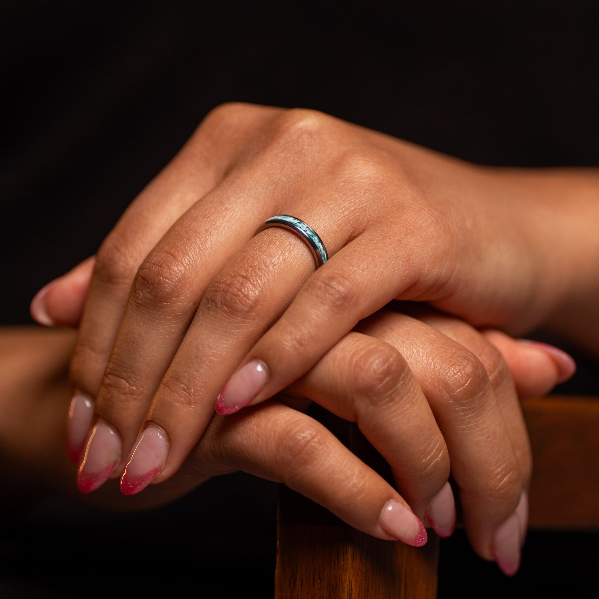 Thin Titanium Turquoise Stone Inlay Ring