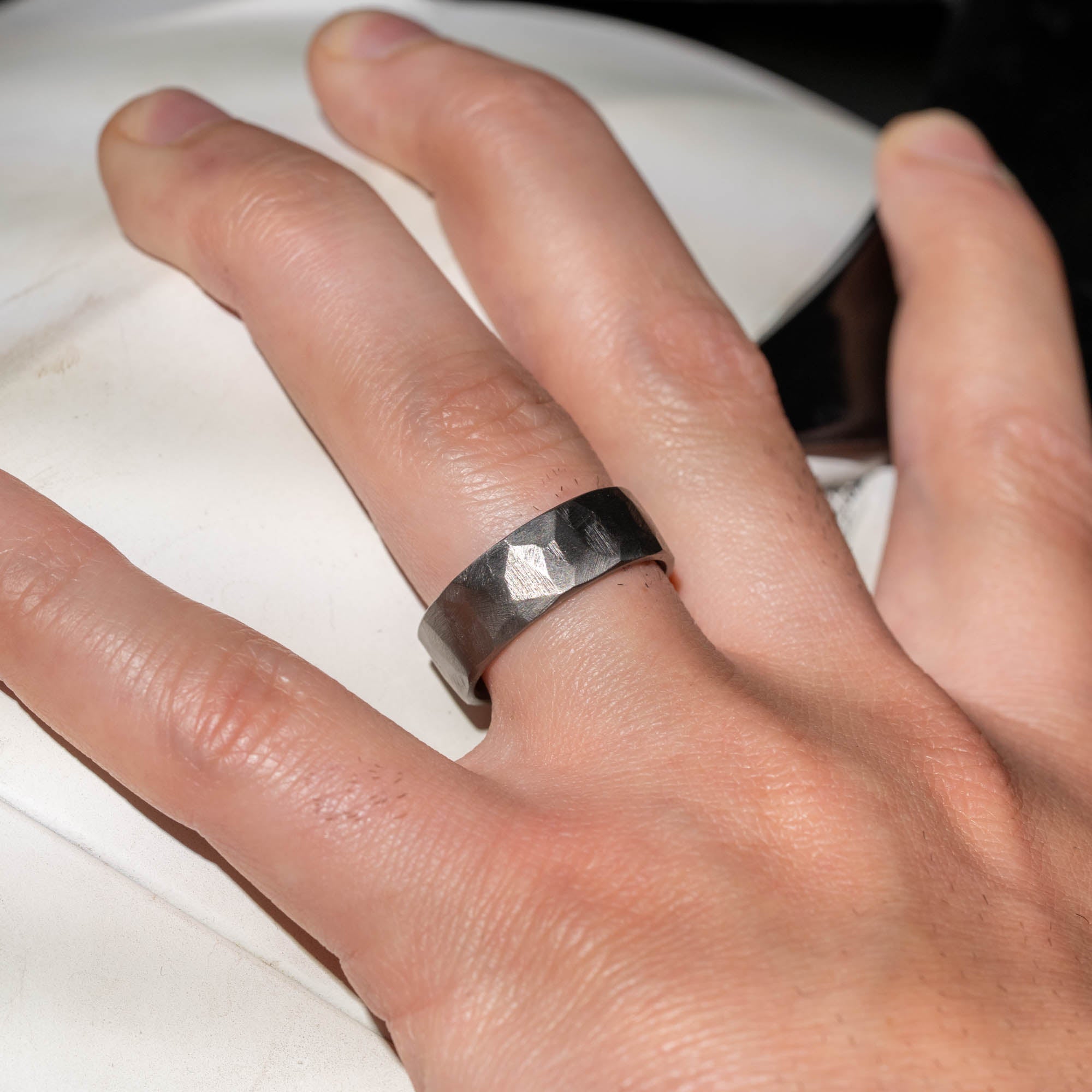 Titanium Chiseled Texture Ring | Honest Hands Ring Co