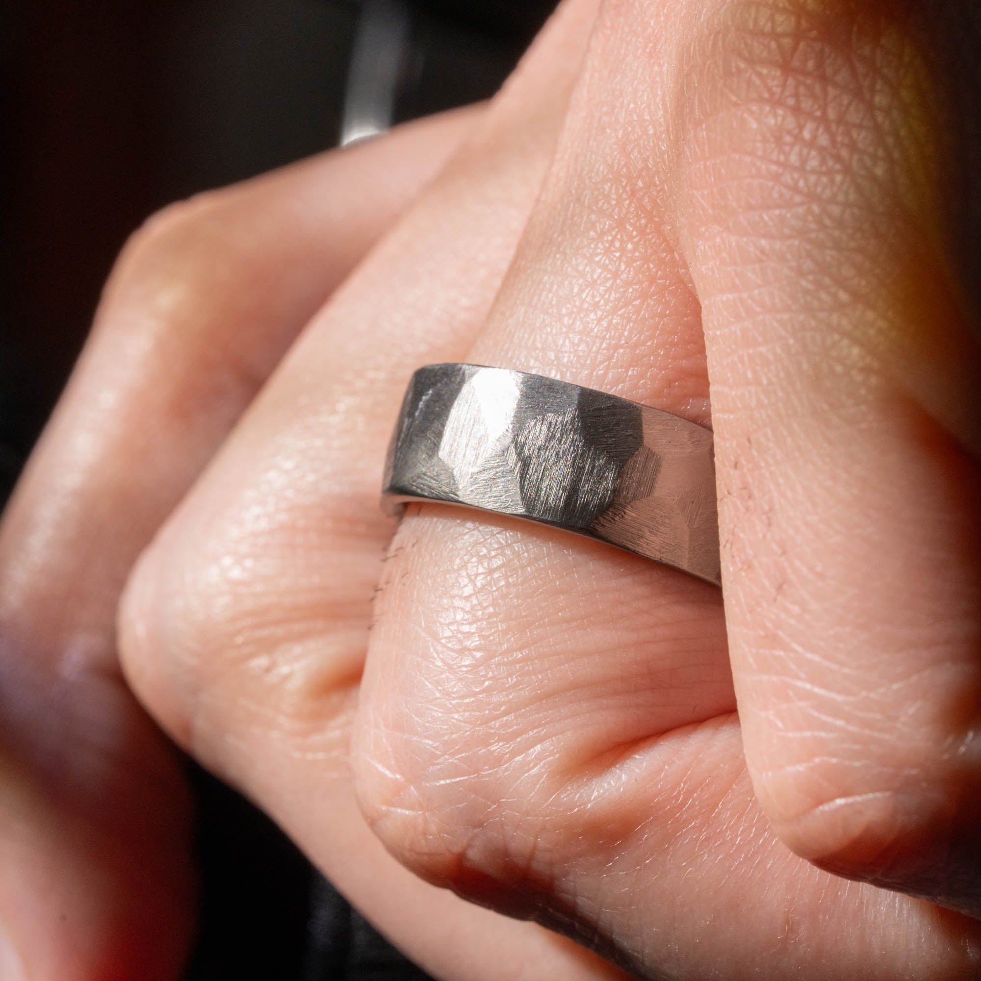 Titanium Chiseled Texture Ring | Honest Hands Ring Co