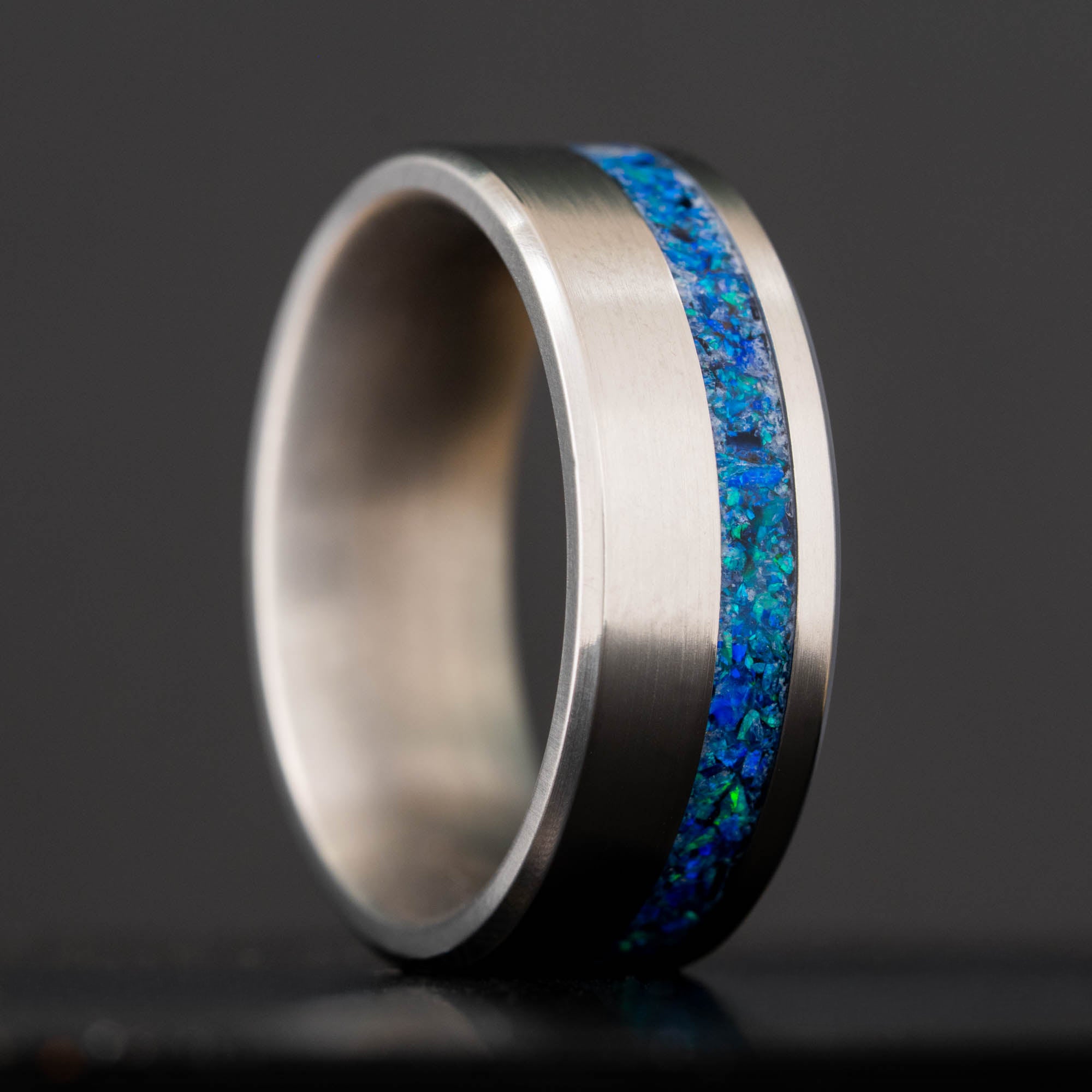 Titanium Sky Blue Opal Offset Ring