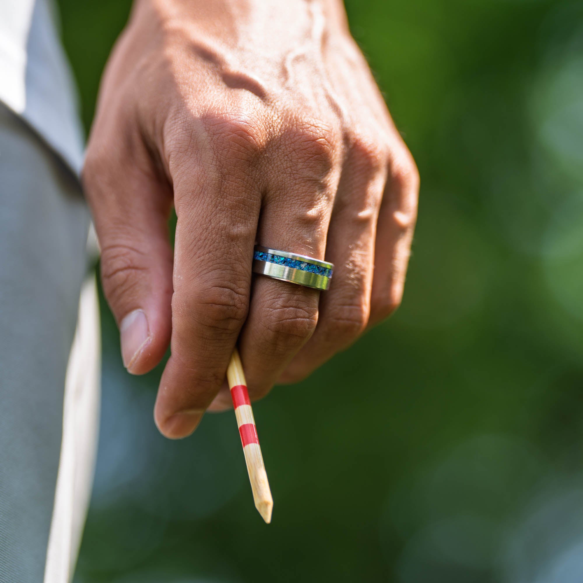 Titanium Sky Blue Opal Offset Ring