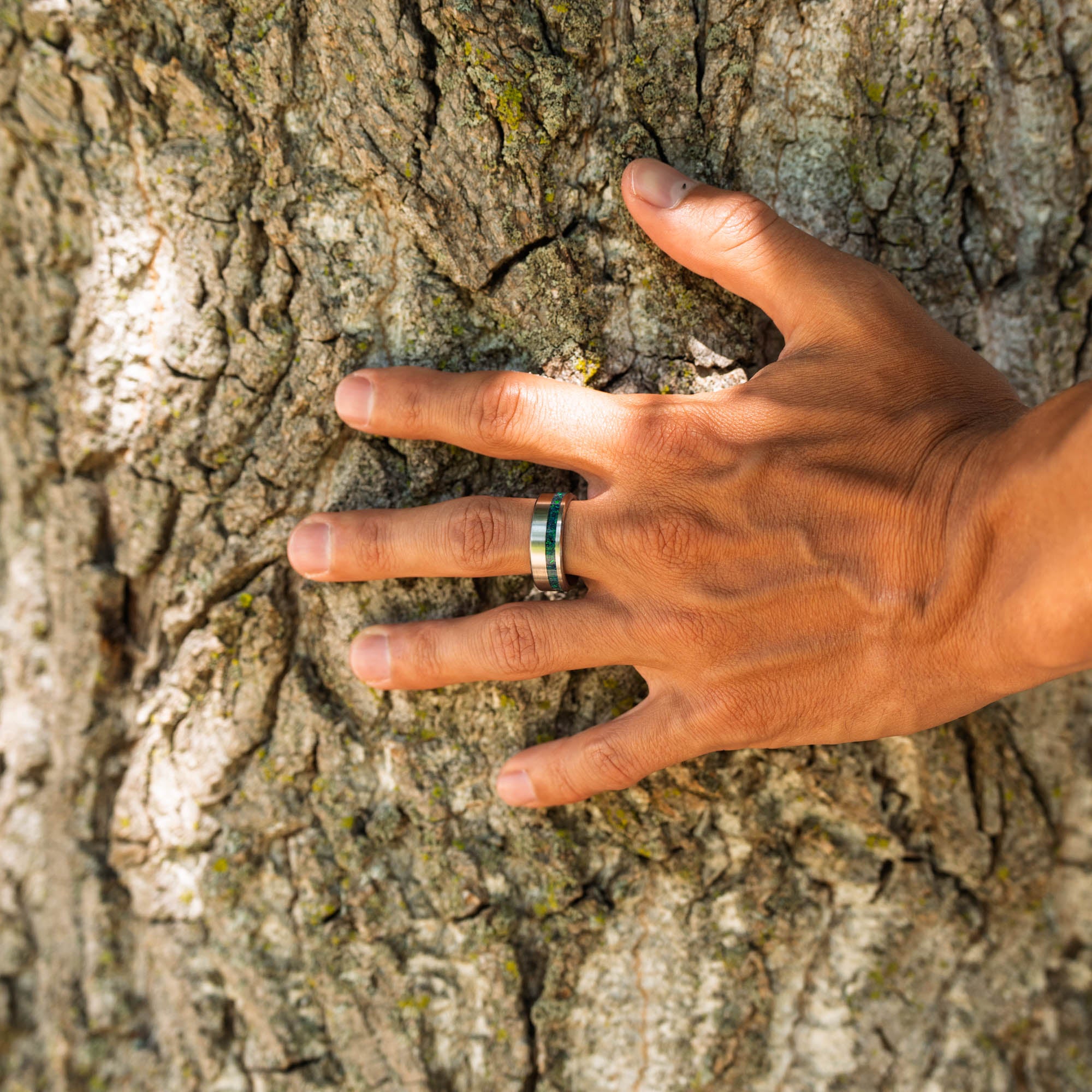 Titanium Black Emerald Opal Offset Ring