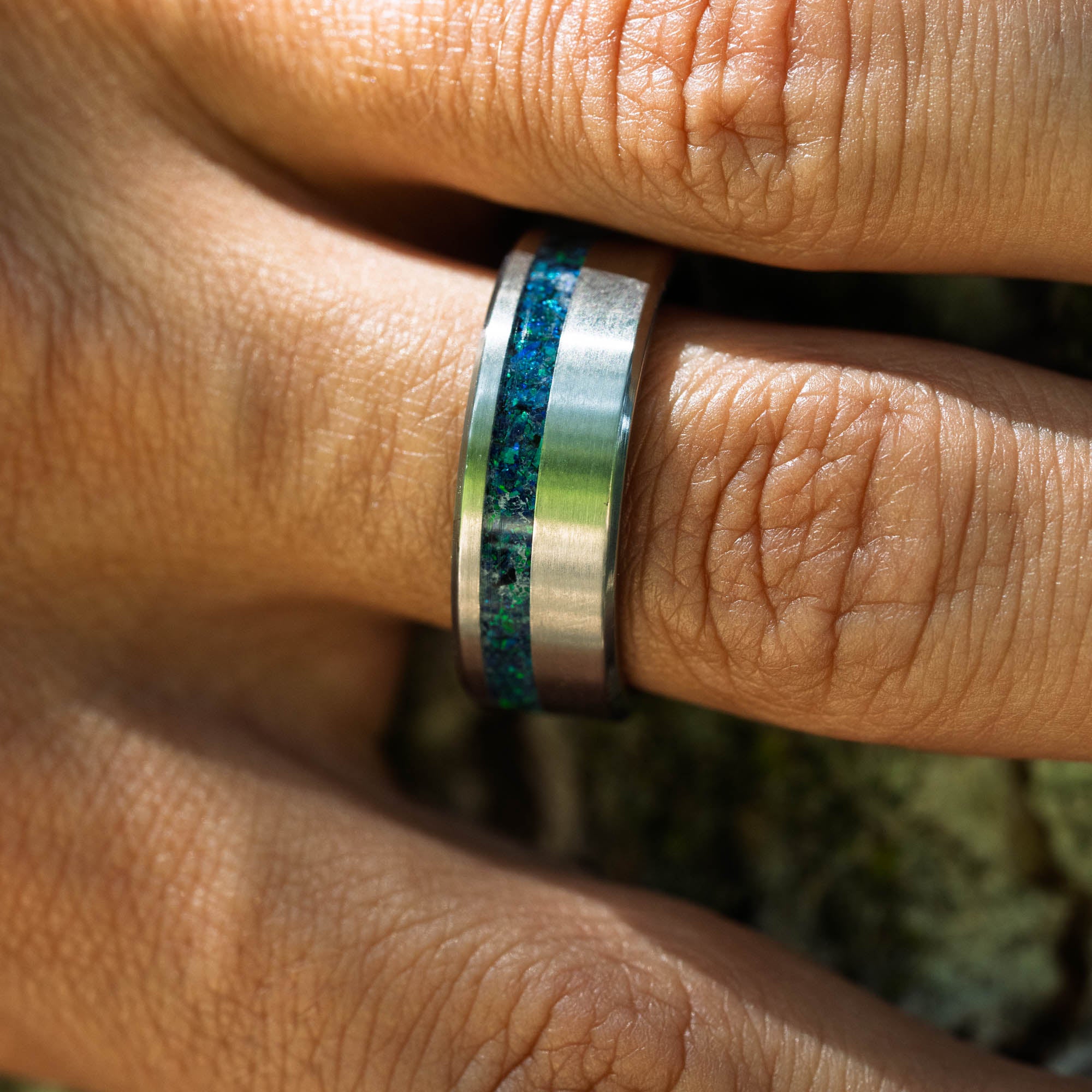 Titanium Black Emerald Opal Offset Ring