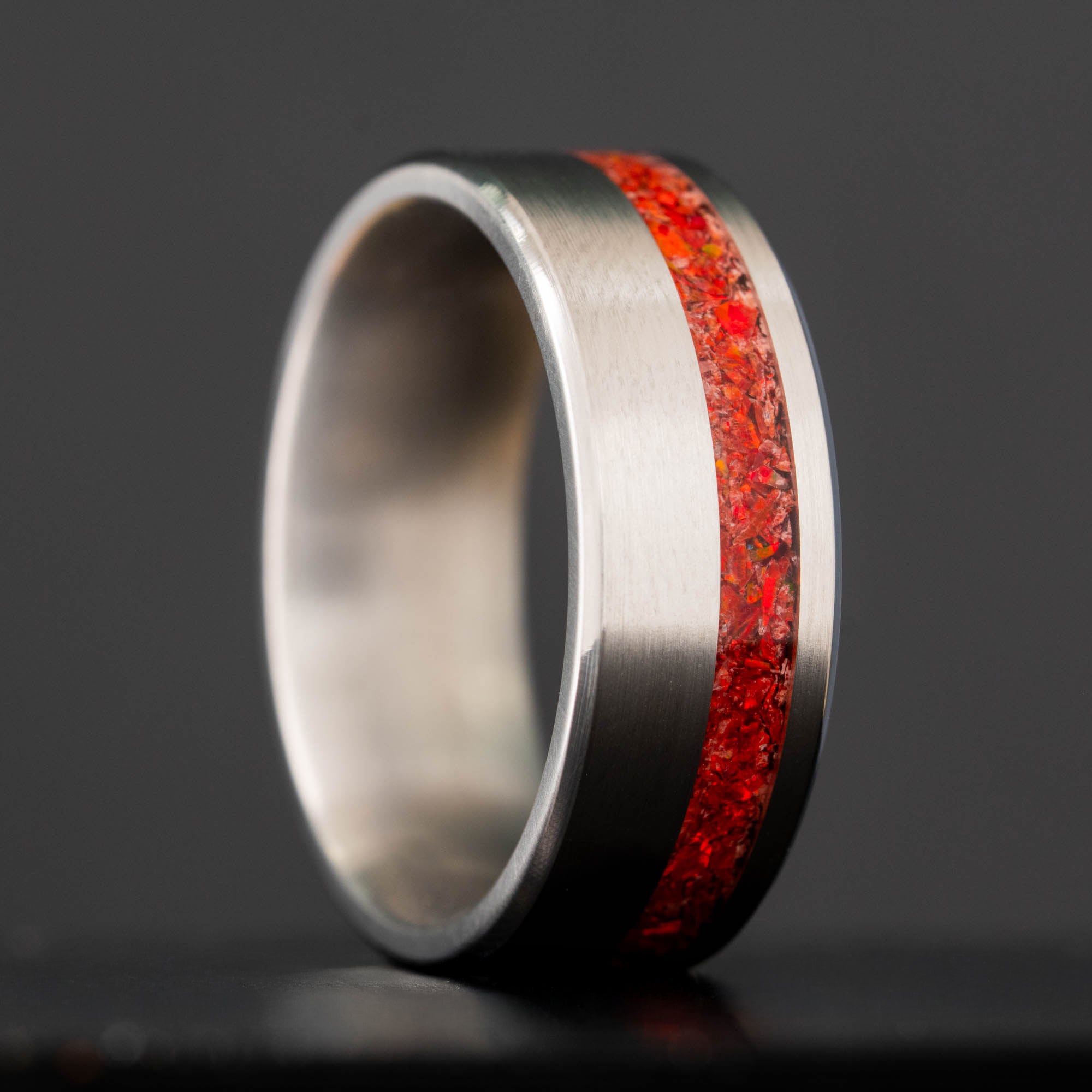 Titanium Fire Opal Offset Ring