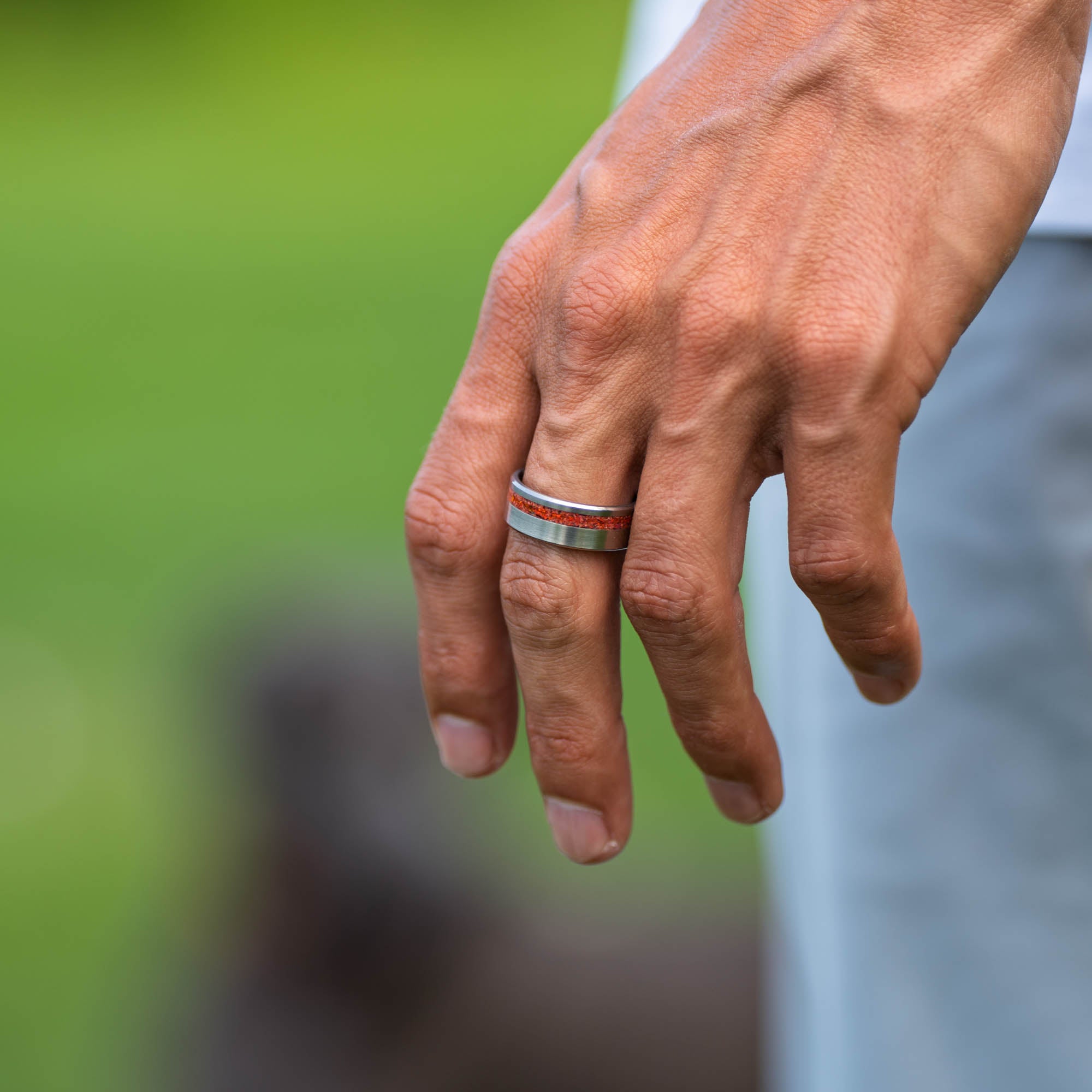 Titanium Fire Opal Offset Ring