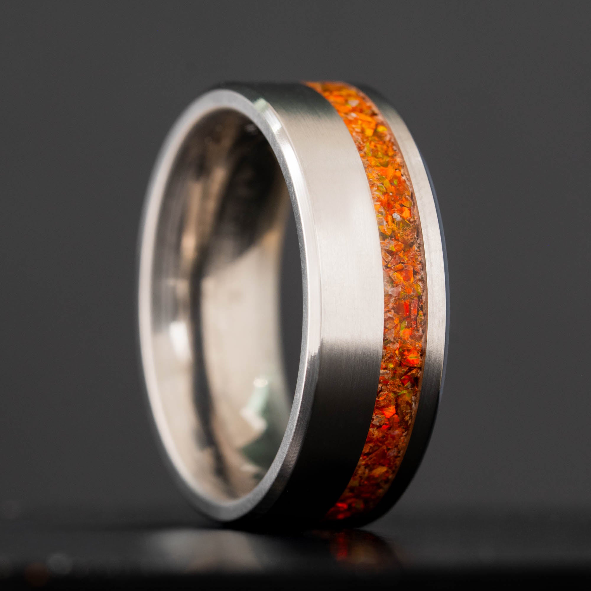 Titanium Orange Opal Offset Ring