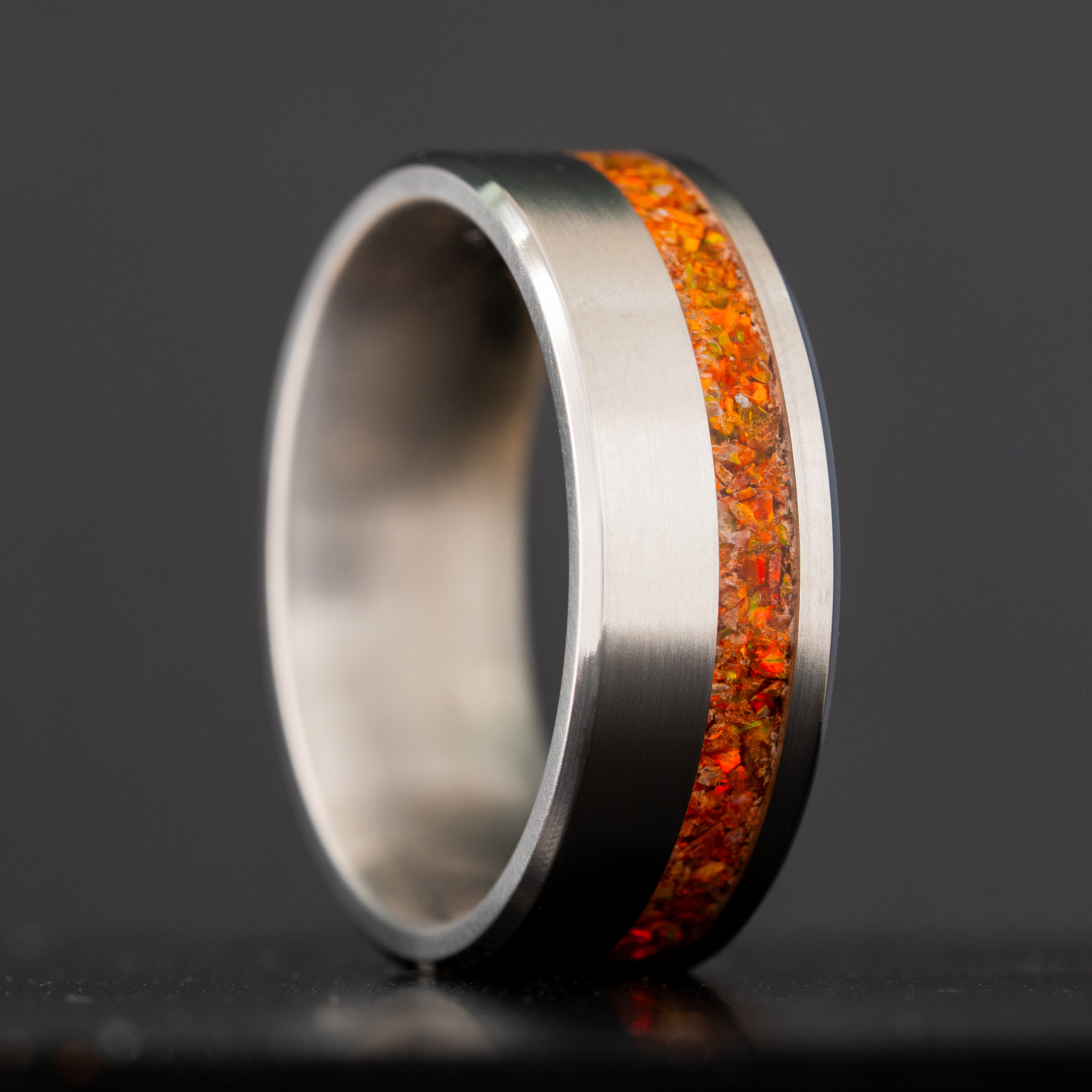 Titanium Orange Opal Offset Ring