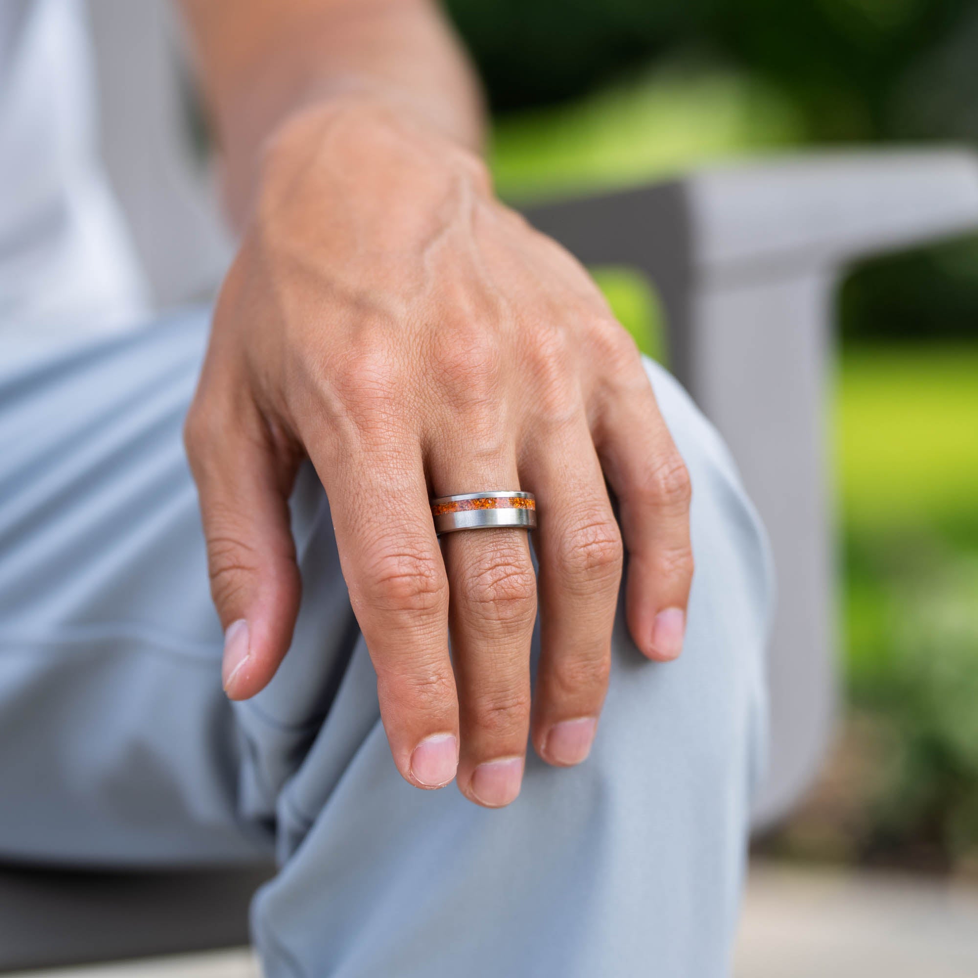 Titanium Orange Opal Offset Ring