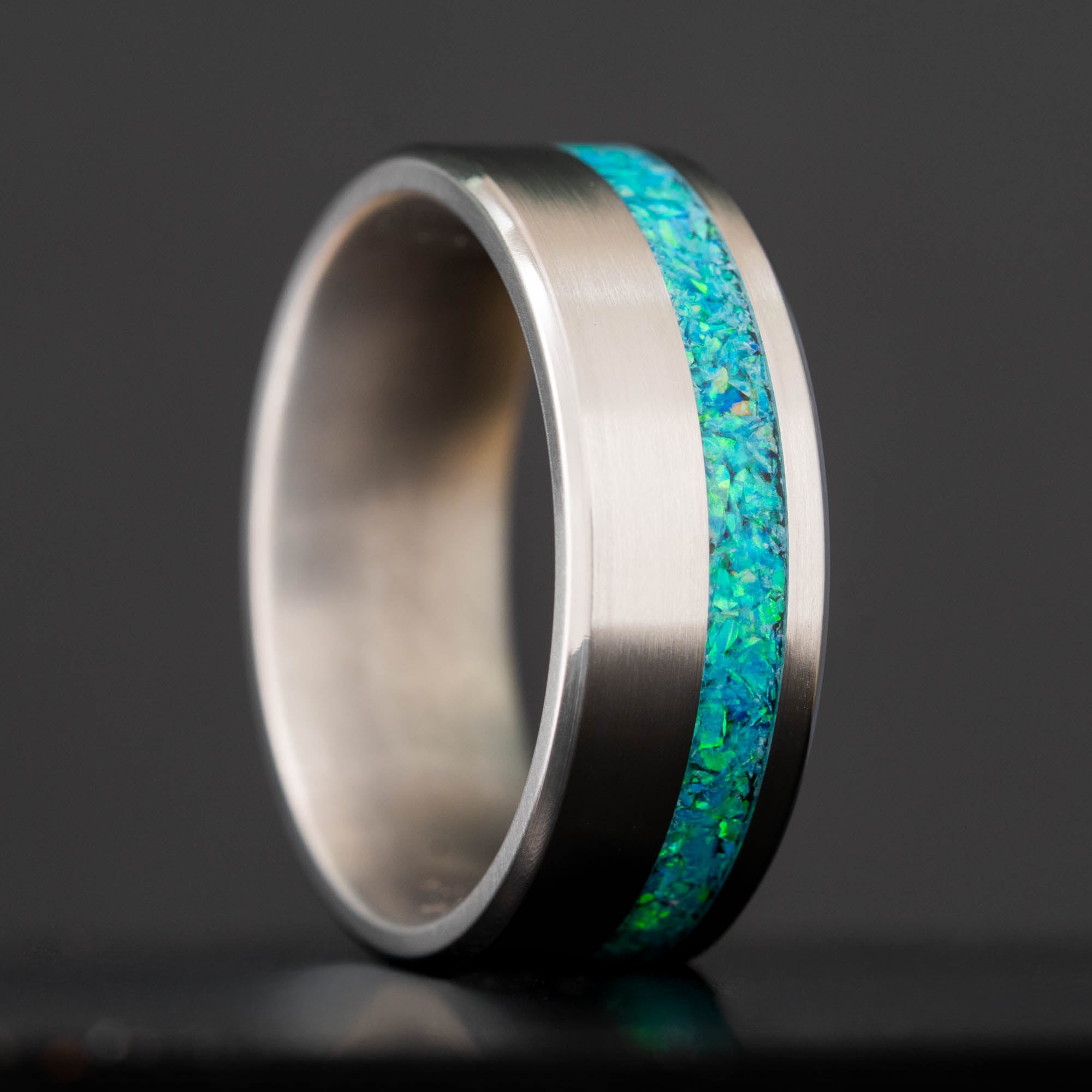 Titanium Sky Blue Opal Offset Ring