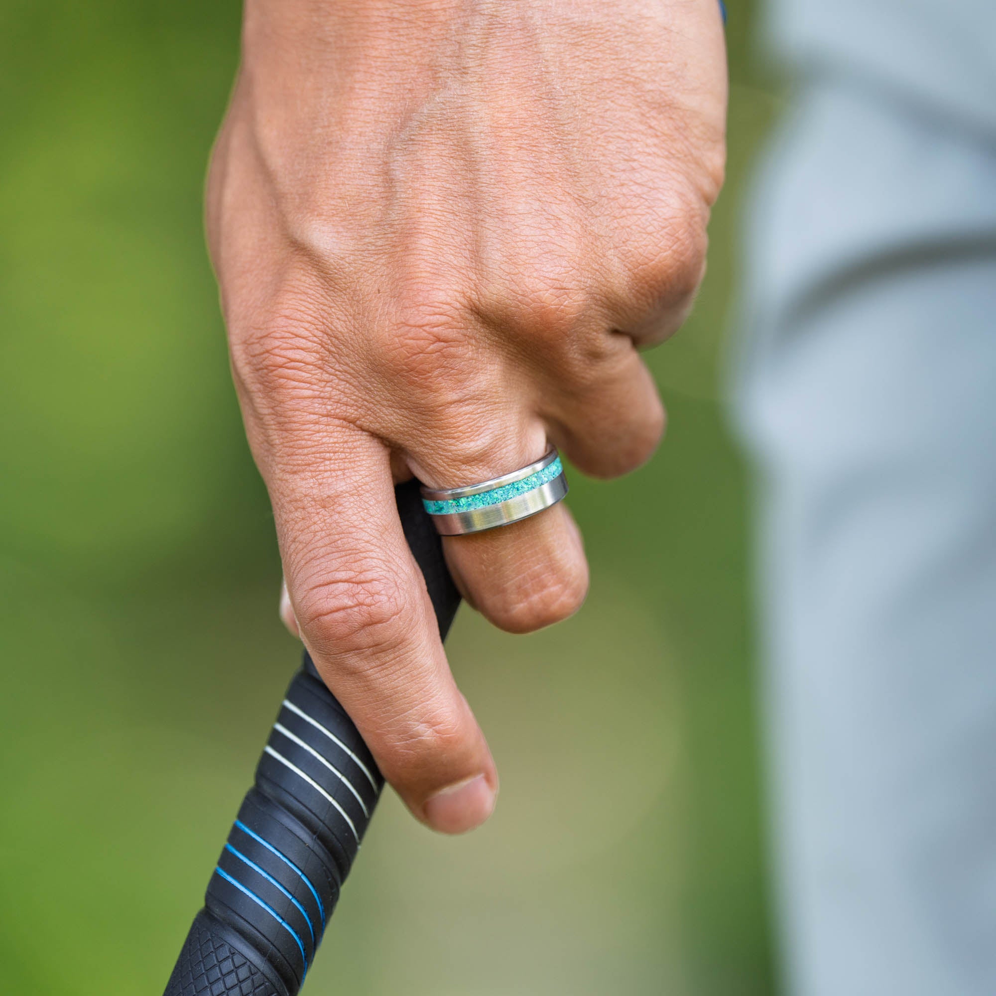 Titanium Sky Blue Opal Offset Ring
