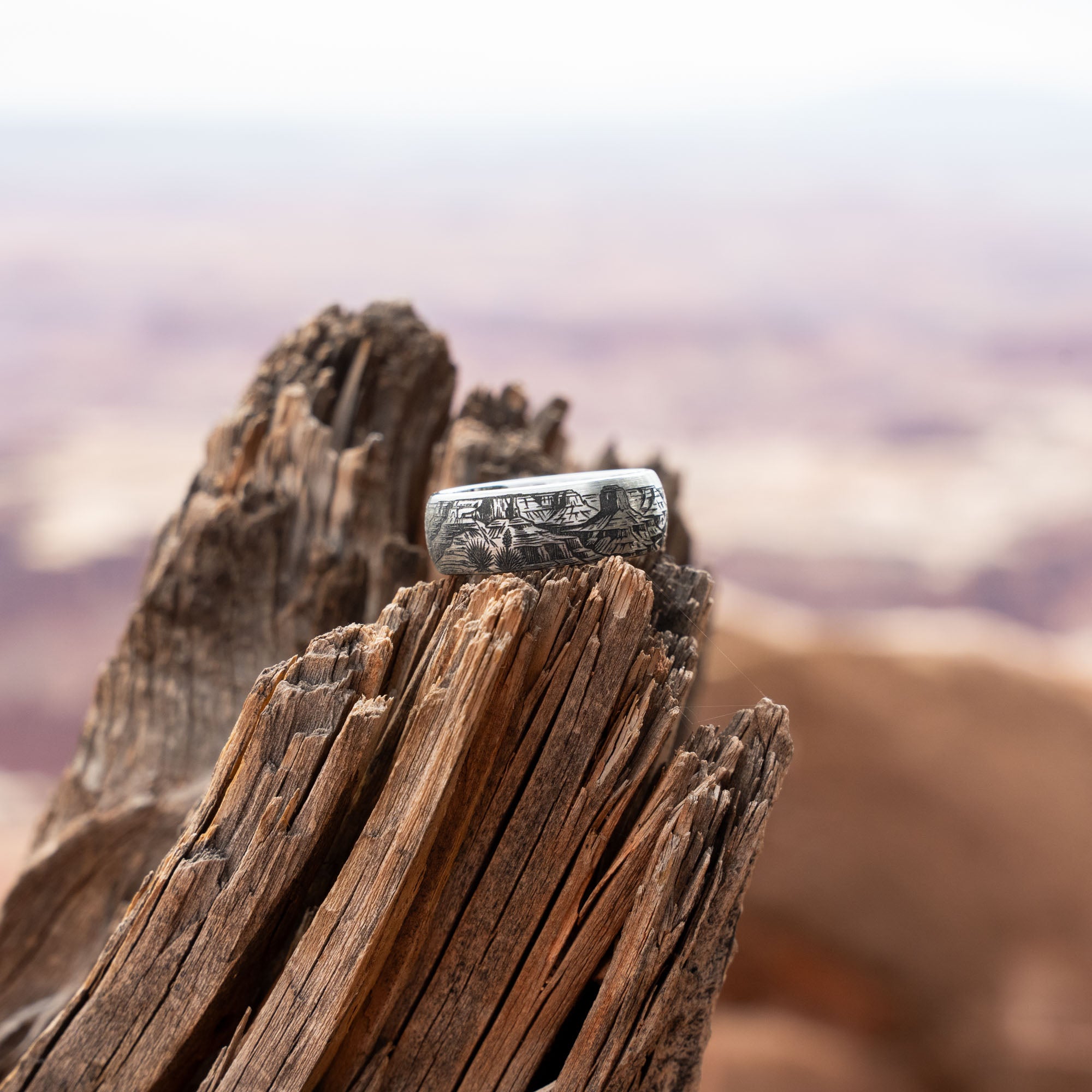 Domed Tungsten Engraved Grand Canyon National Park Ring