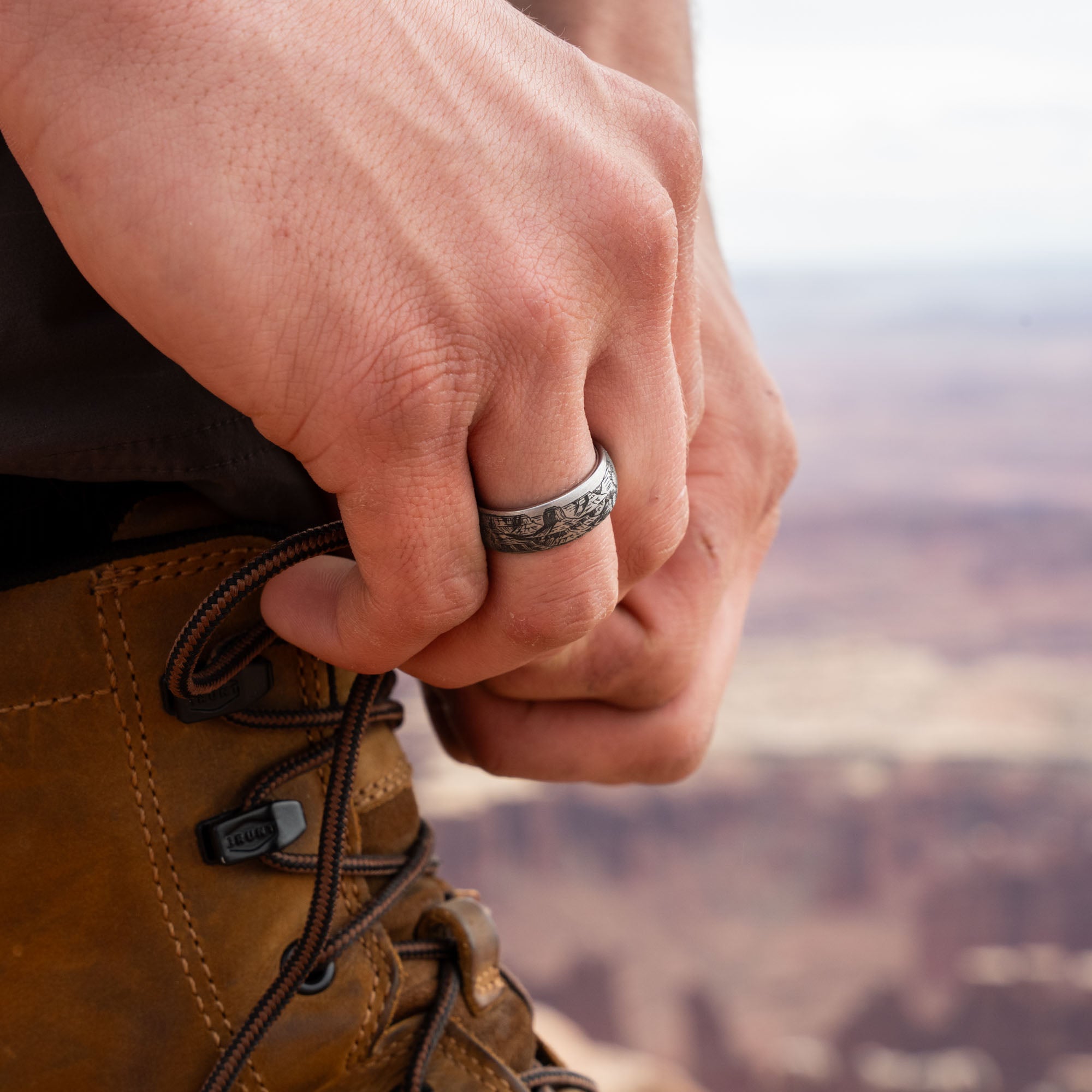 Domed Tungsten Engraved Grand Canyon National Park Ring