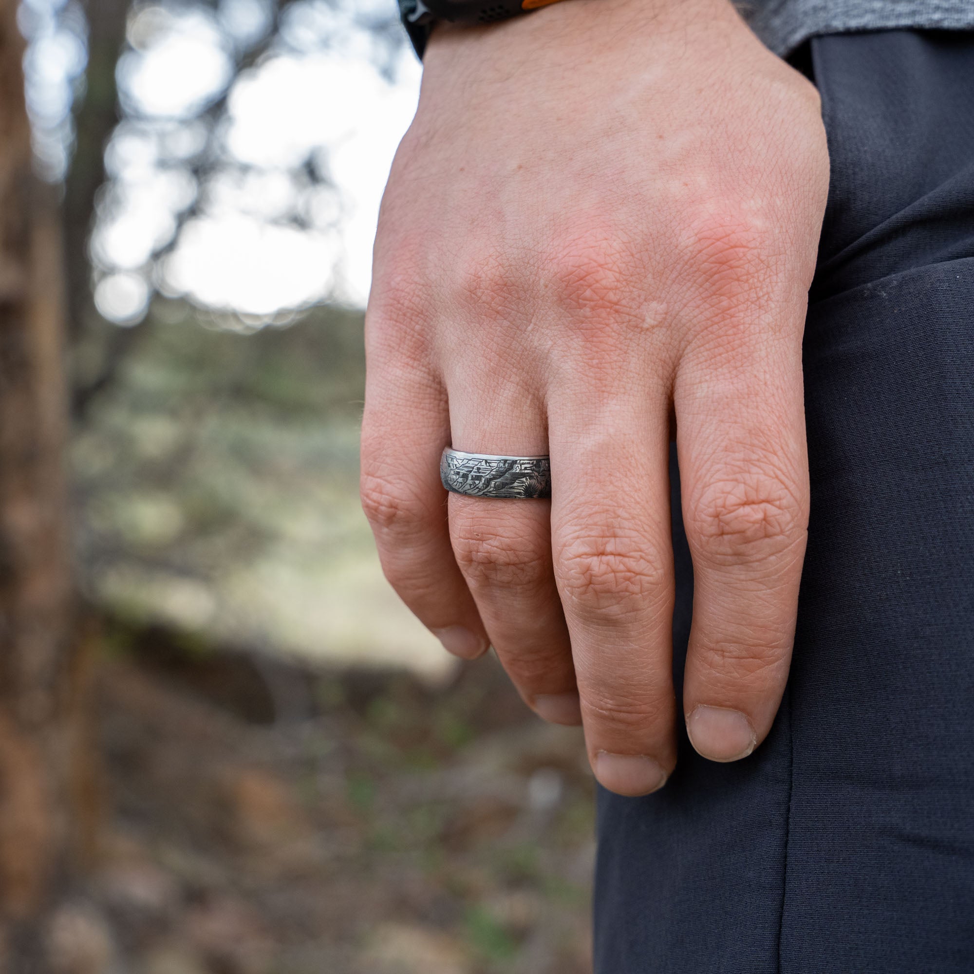Domed Tungsten Engraved Grand Canyon National Park Ring
