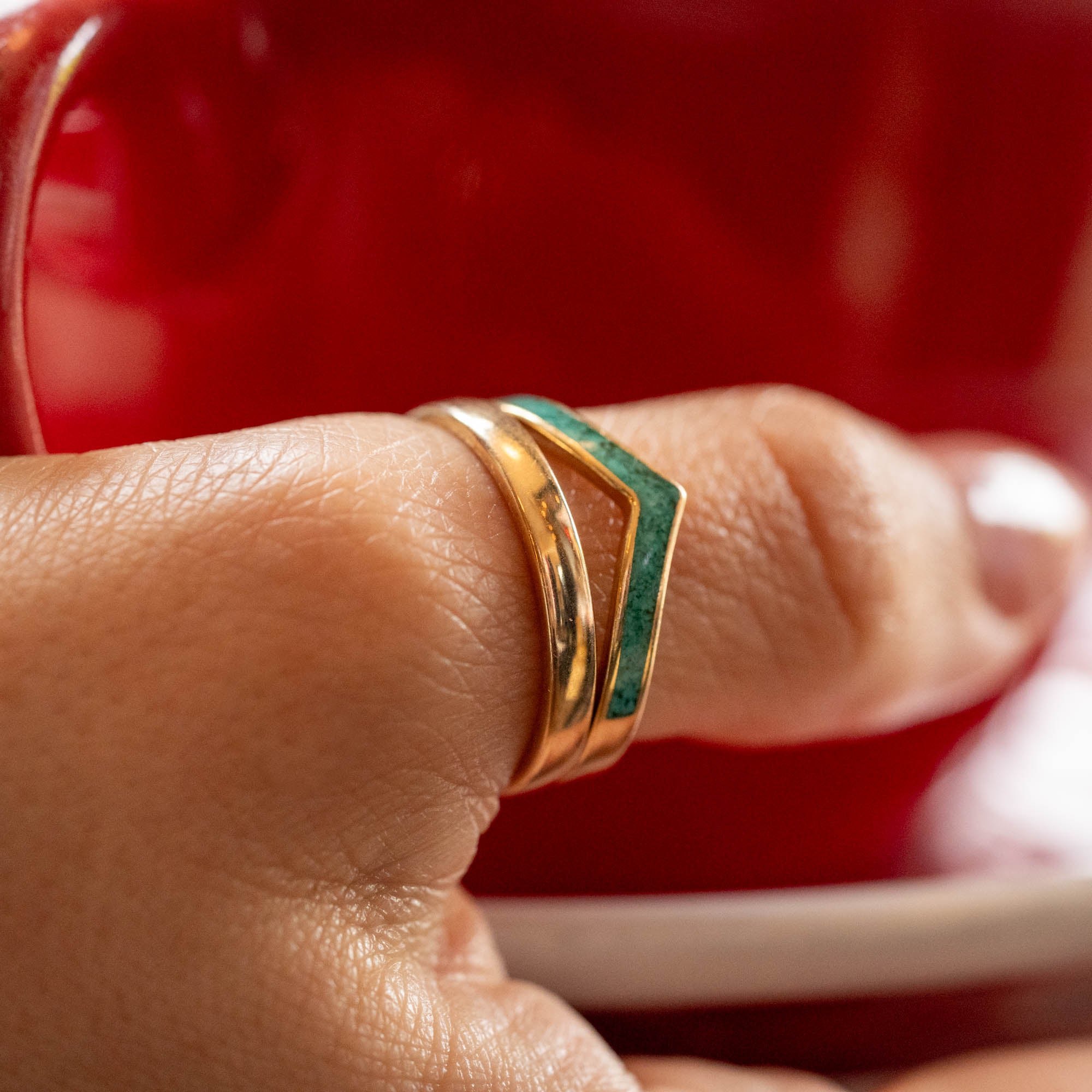 Thin Gold Chevron Turquoise Inlay Ring