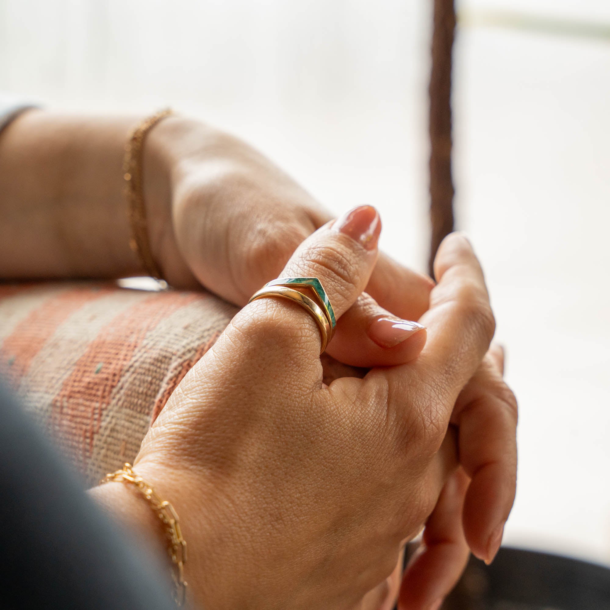 Thin Gold Chevron Turquoise Inlay Ring | Honest Hands Ring Co