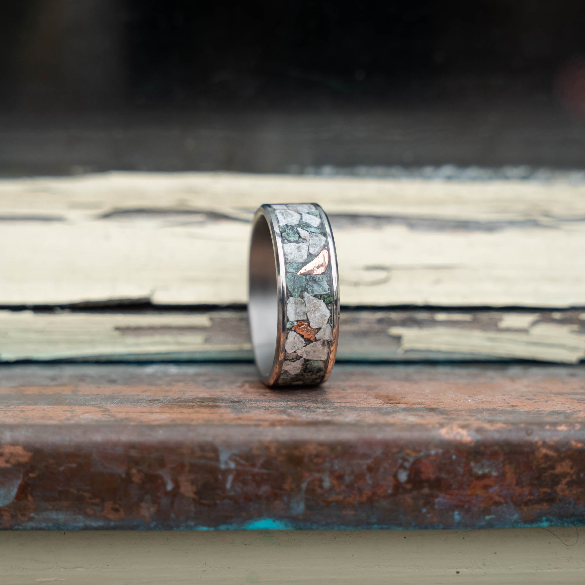Titanium Petoskey Stone Keweenaw Copper & Isle Royale Greenstone Inlay Ring