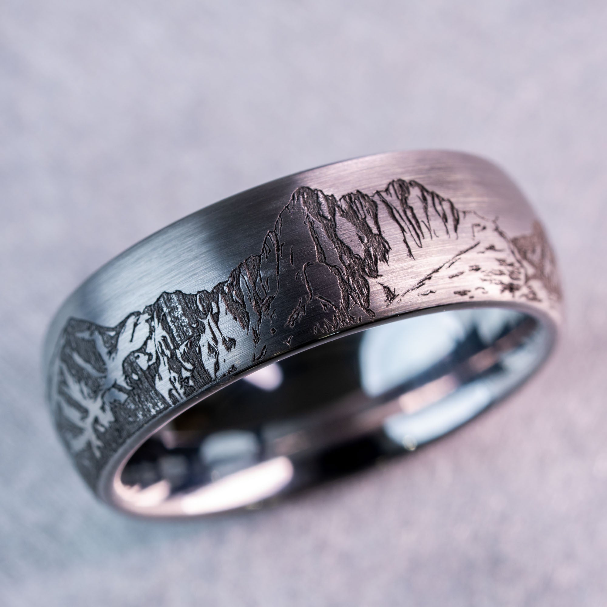 Domed Tungsten Engraved Colorado 14er Ring | Honest Hands Ring Co