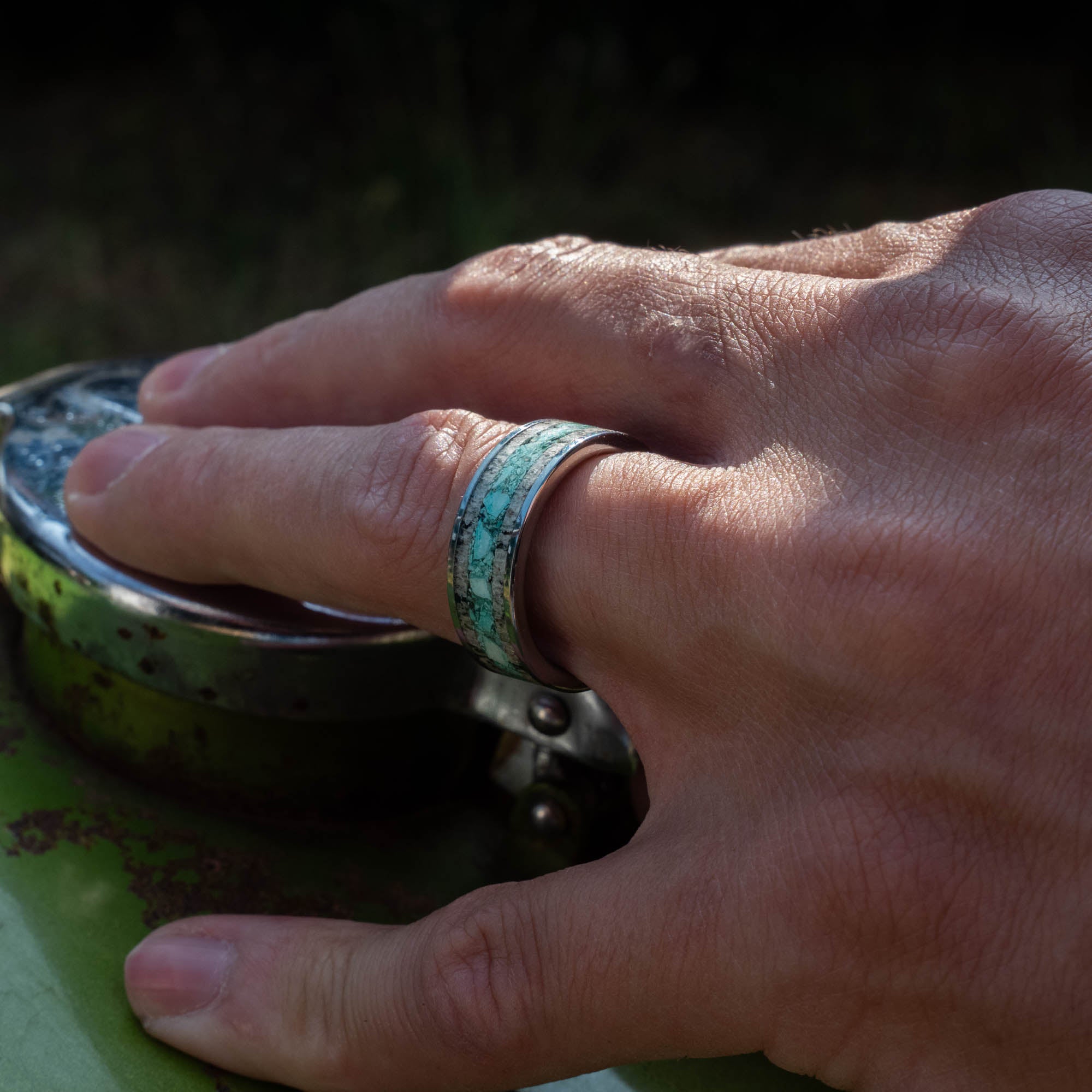 Tungsten Elk Antler & Turquoise Inlay Ring