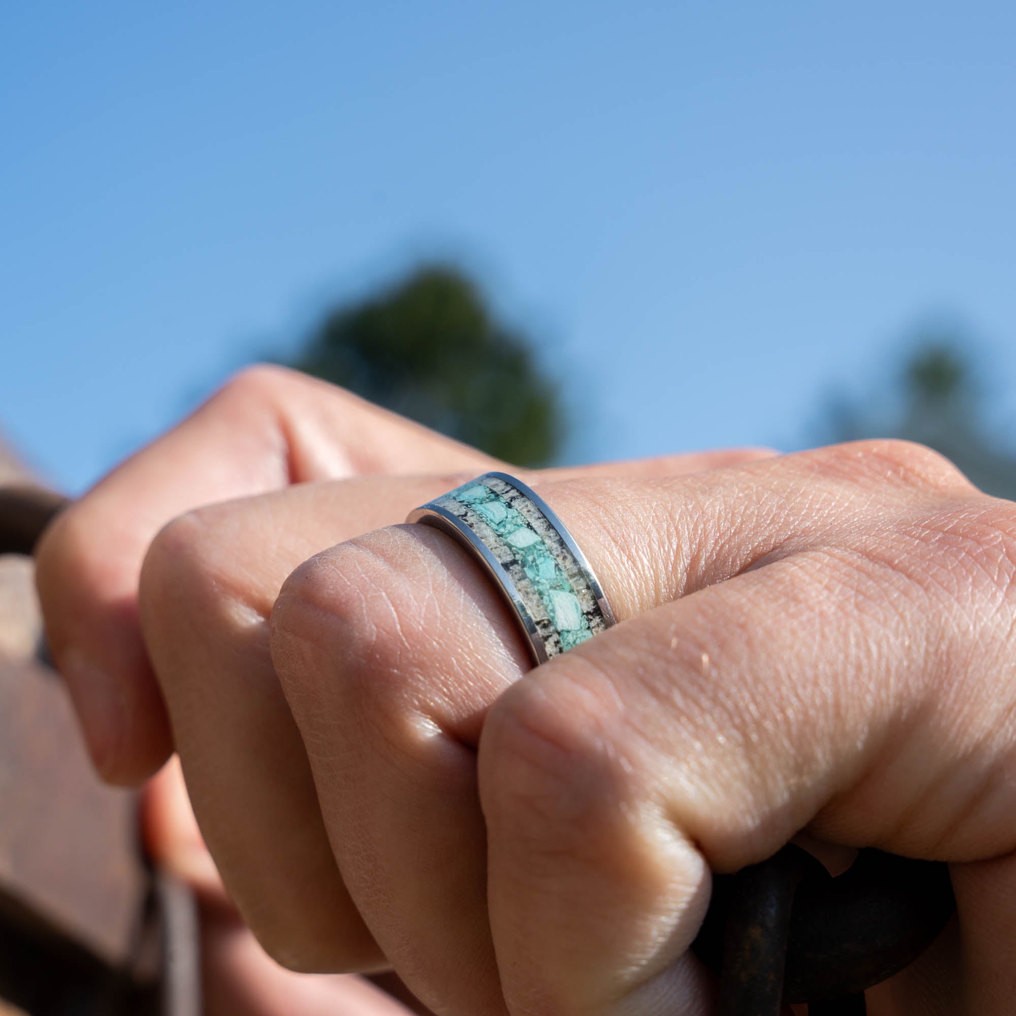 Tungsten Elk Antler & Turquoise Inlay Ring