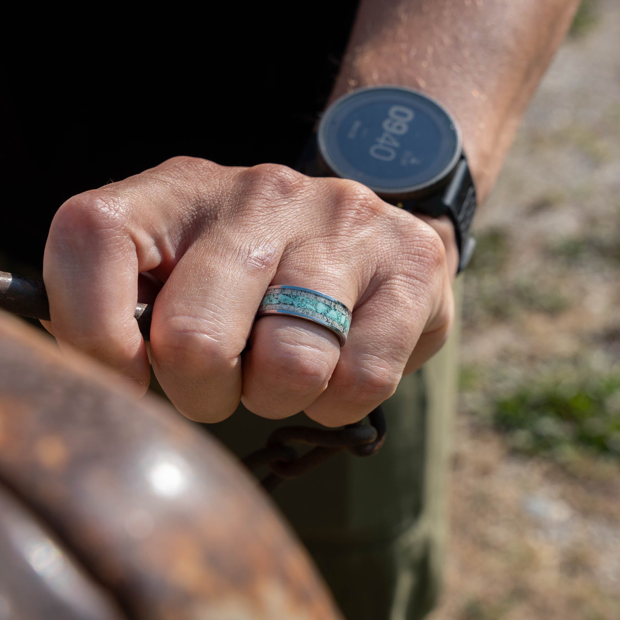 Tungsten Elk Antler & Turquoise Inlay Ring