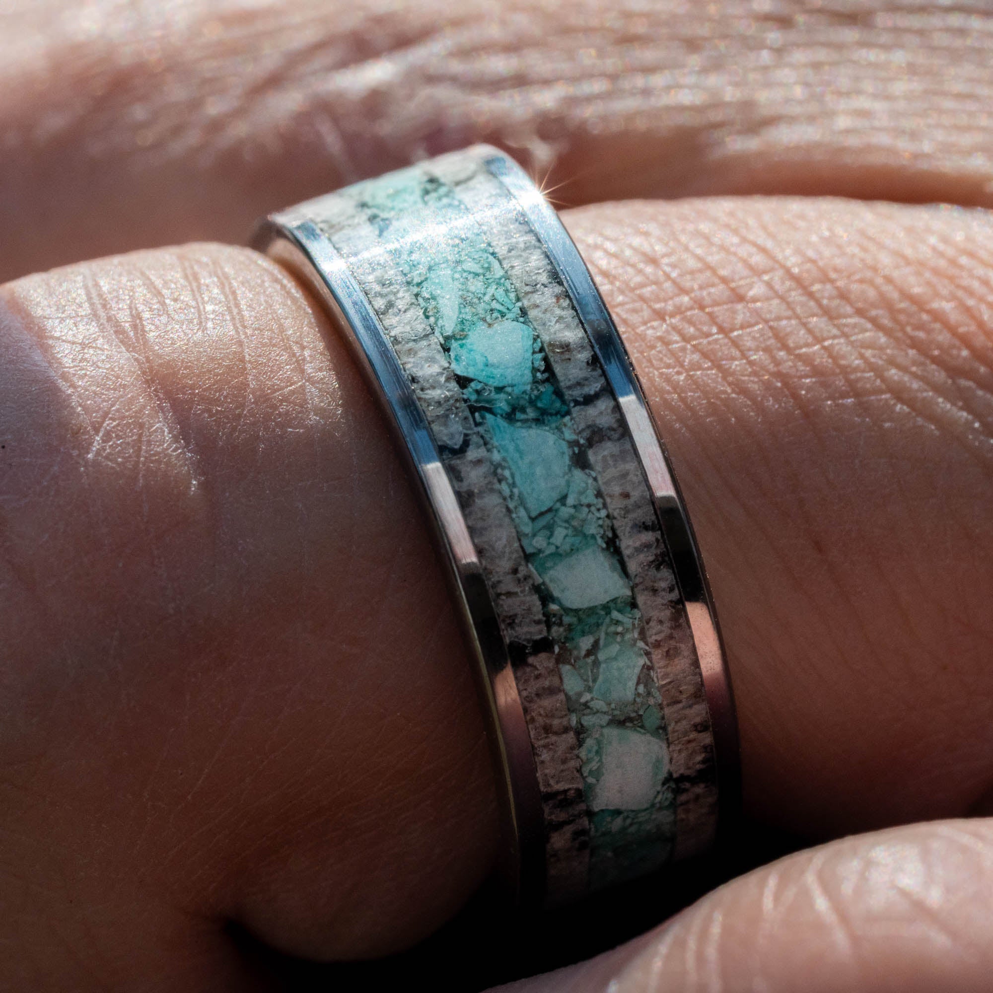 Tungsten Elk Antler & Turquoise Inlay Ring