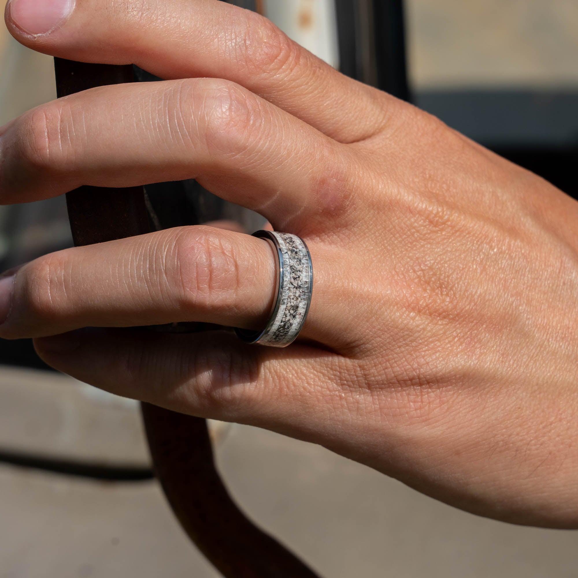 Tungsten Elk Antler & Yooper Glow Inlay Ring
