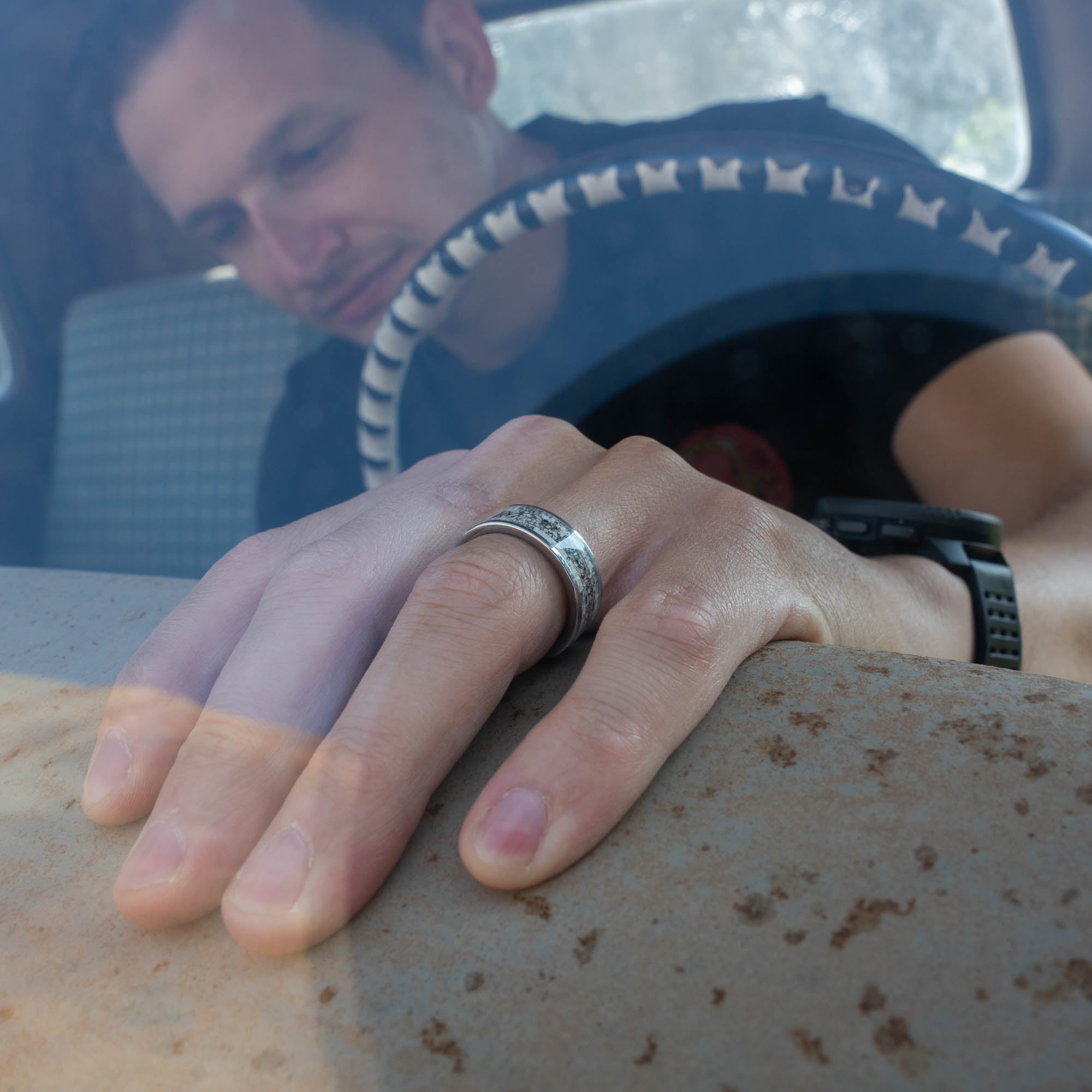 Tungsten Elk Antler & Yooper Glow Inlay Ring