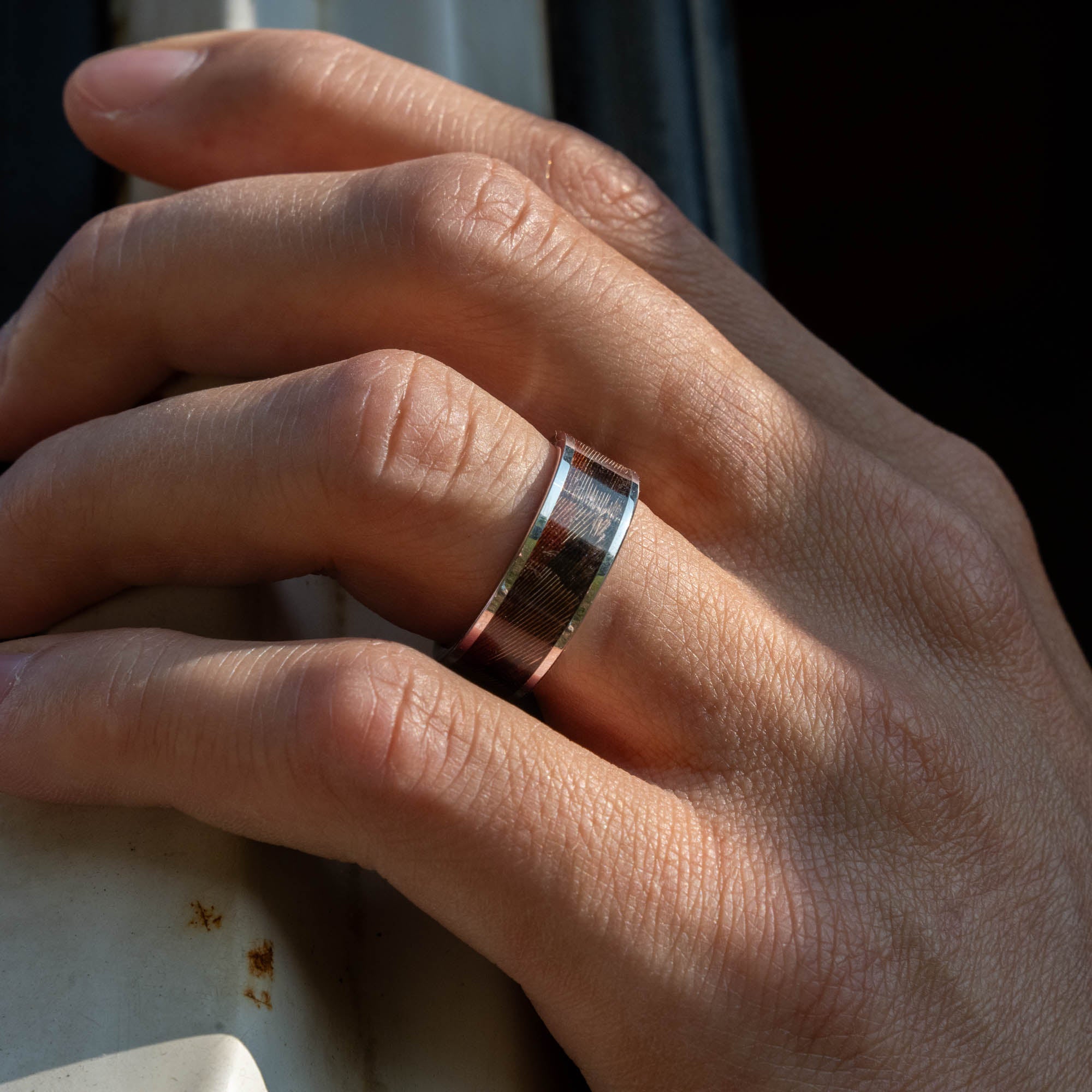 Tungsten Pheasant Feather Inlay Ring