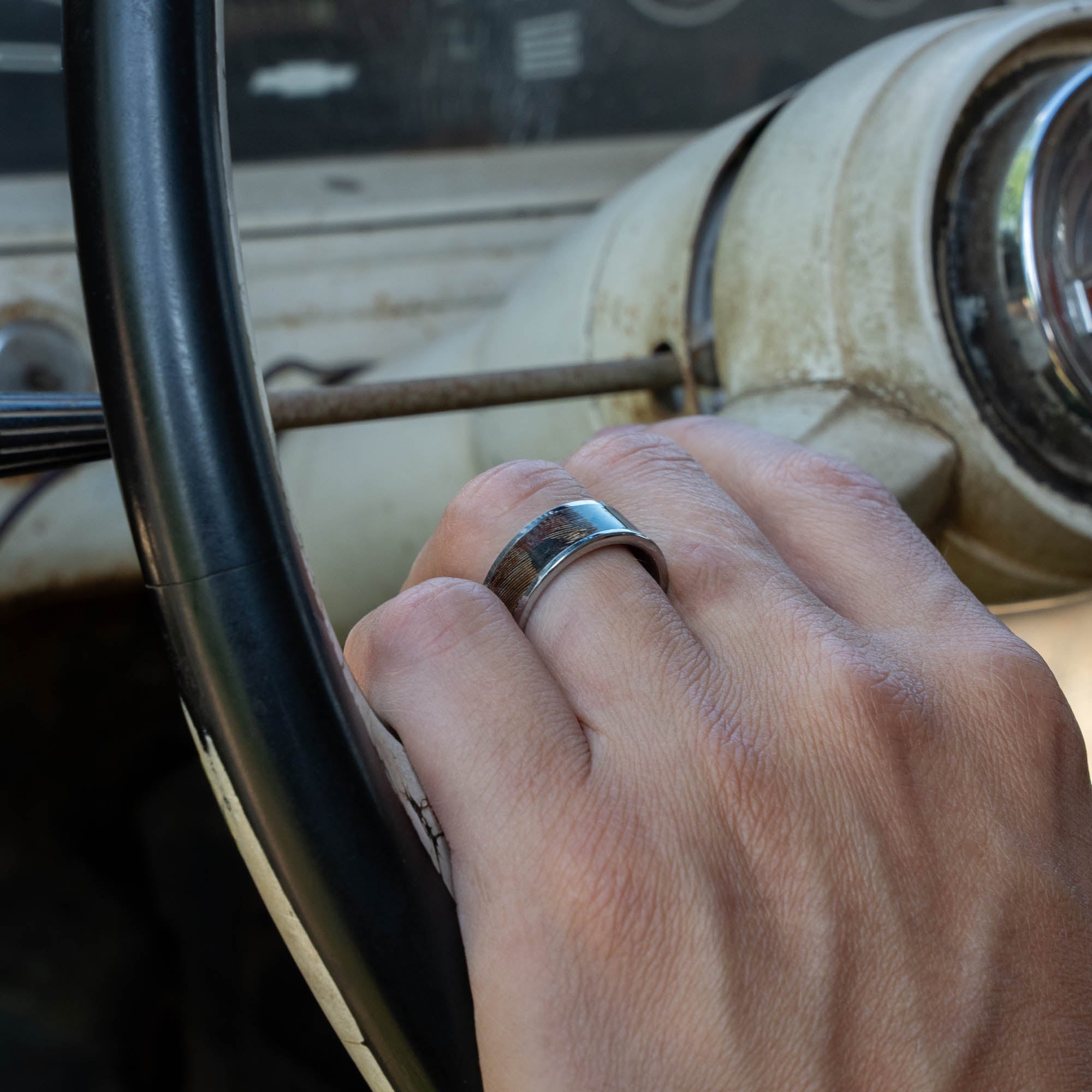 Tungsten Pheasant Feather Inlay Ring