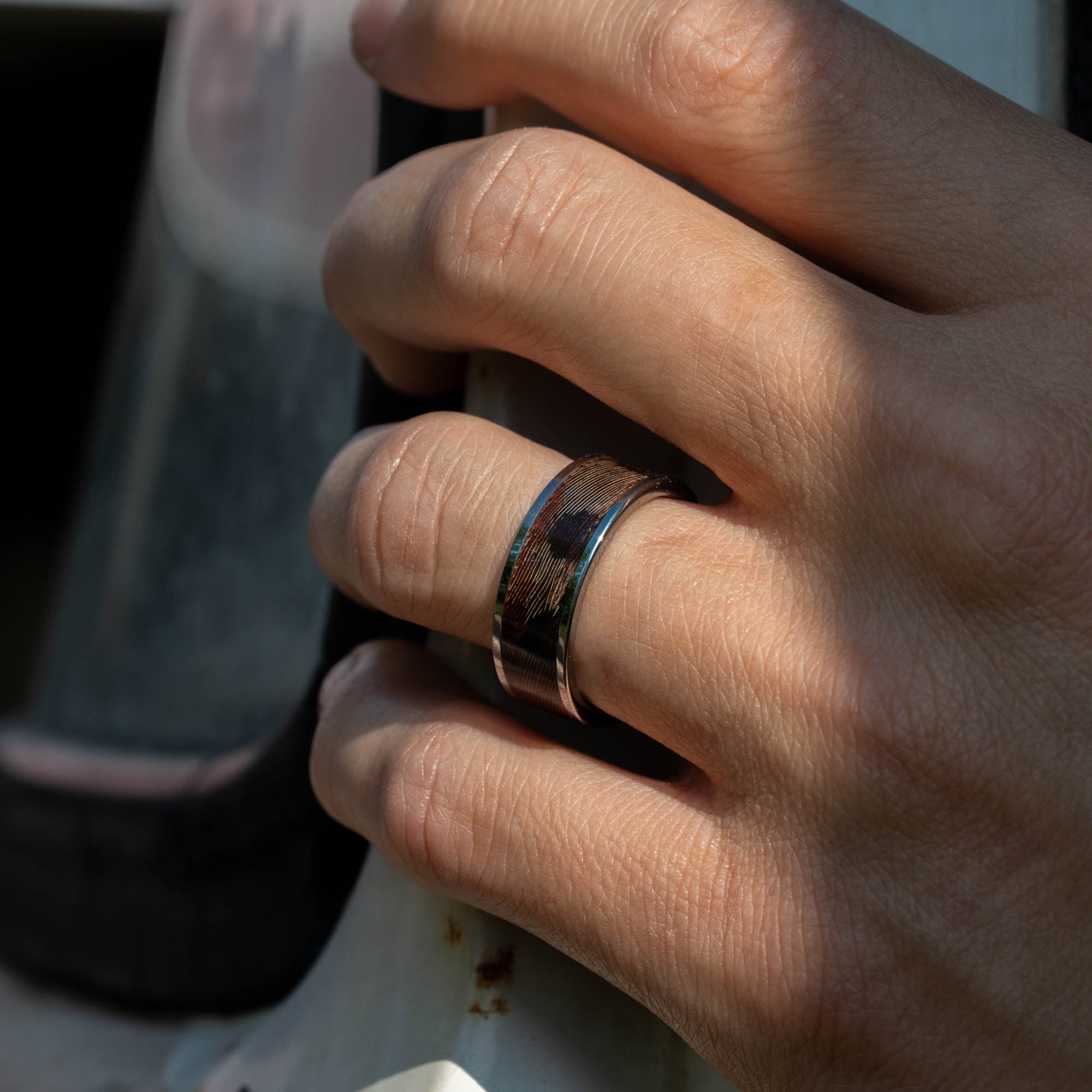 Tungsten Pheasant Feather Inlay Ring