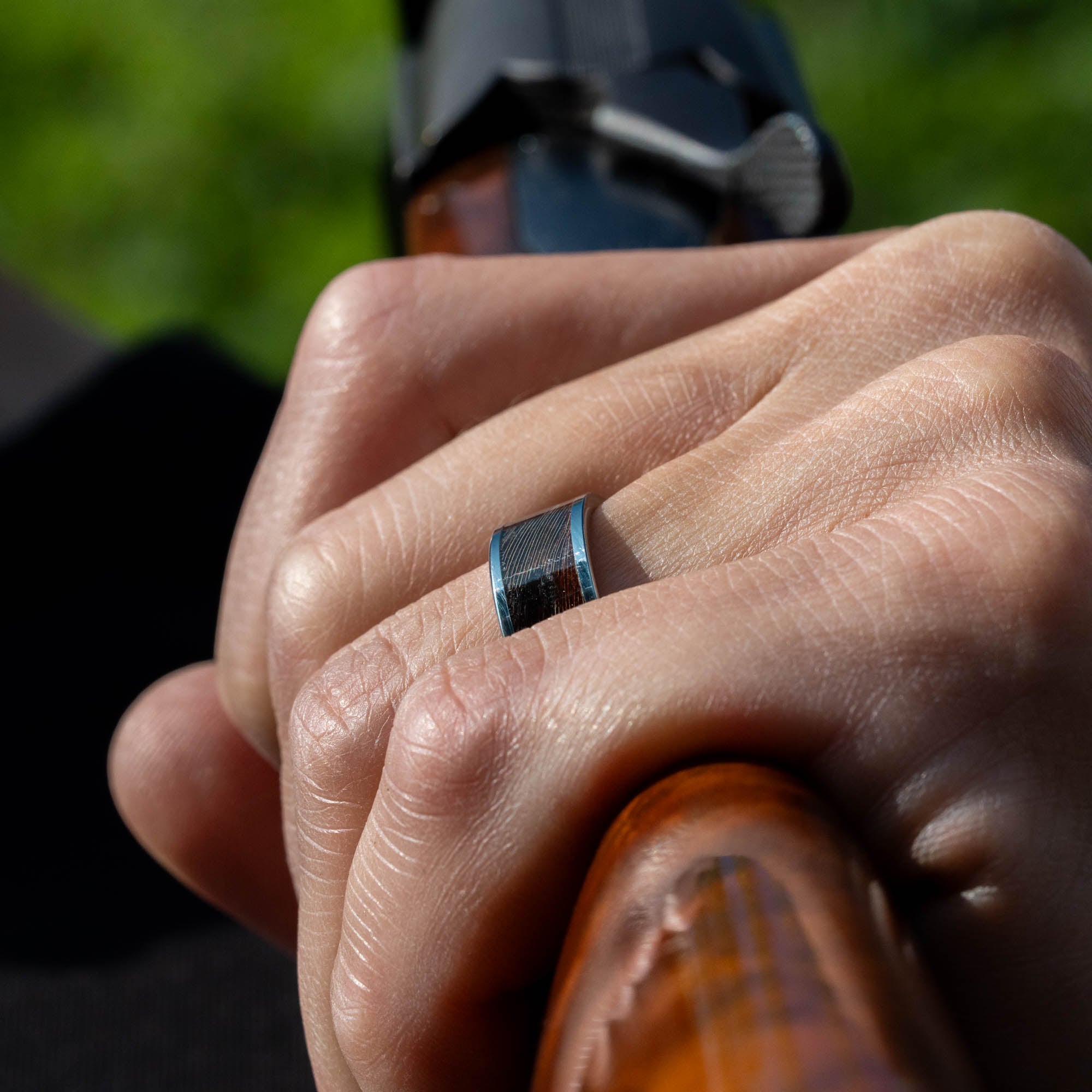 Tungsten Pheasant Feather Inlay Ring