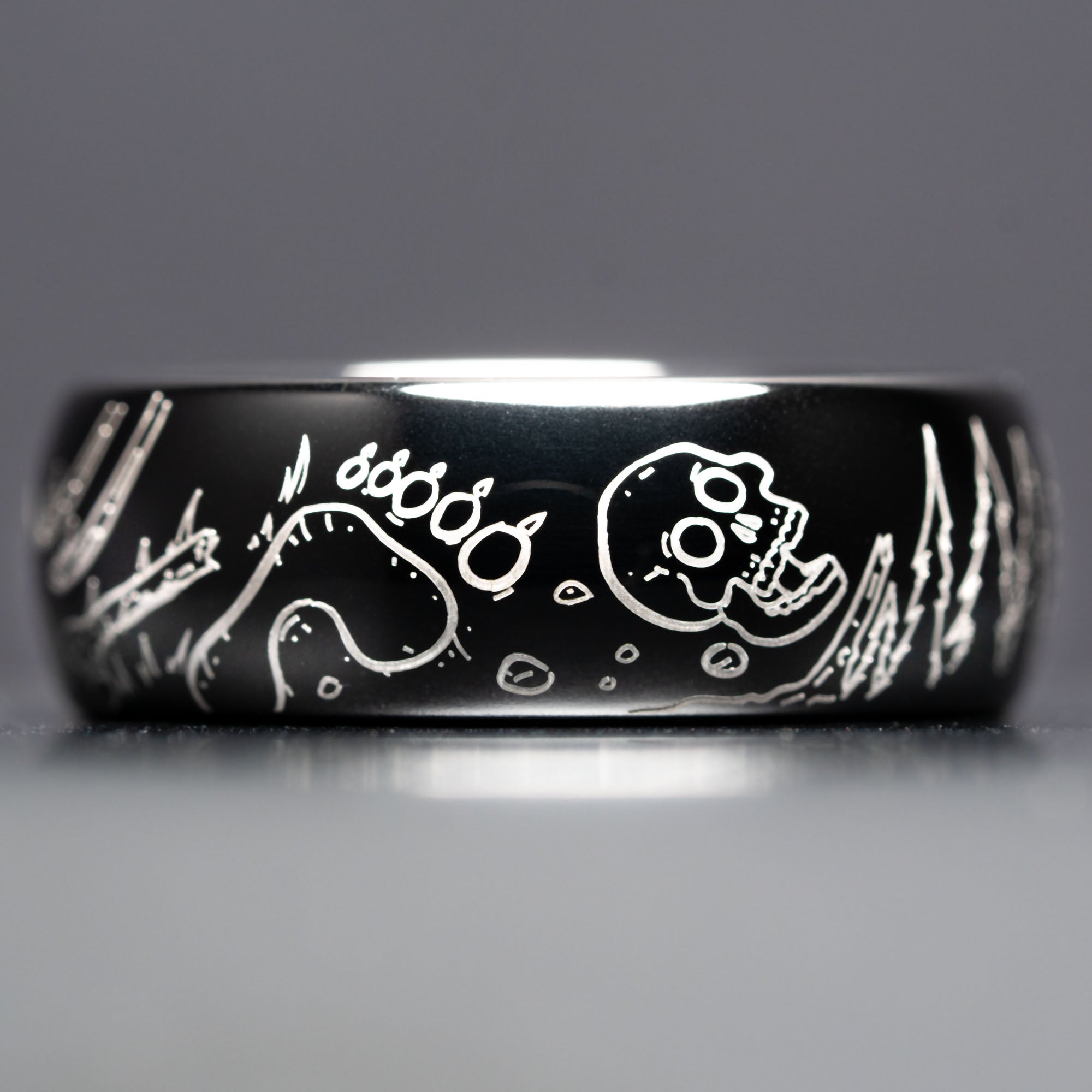 Black Domed Tungsten Engraved Sasquatch's Adventure Ring
