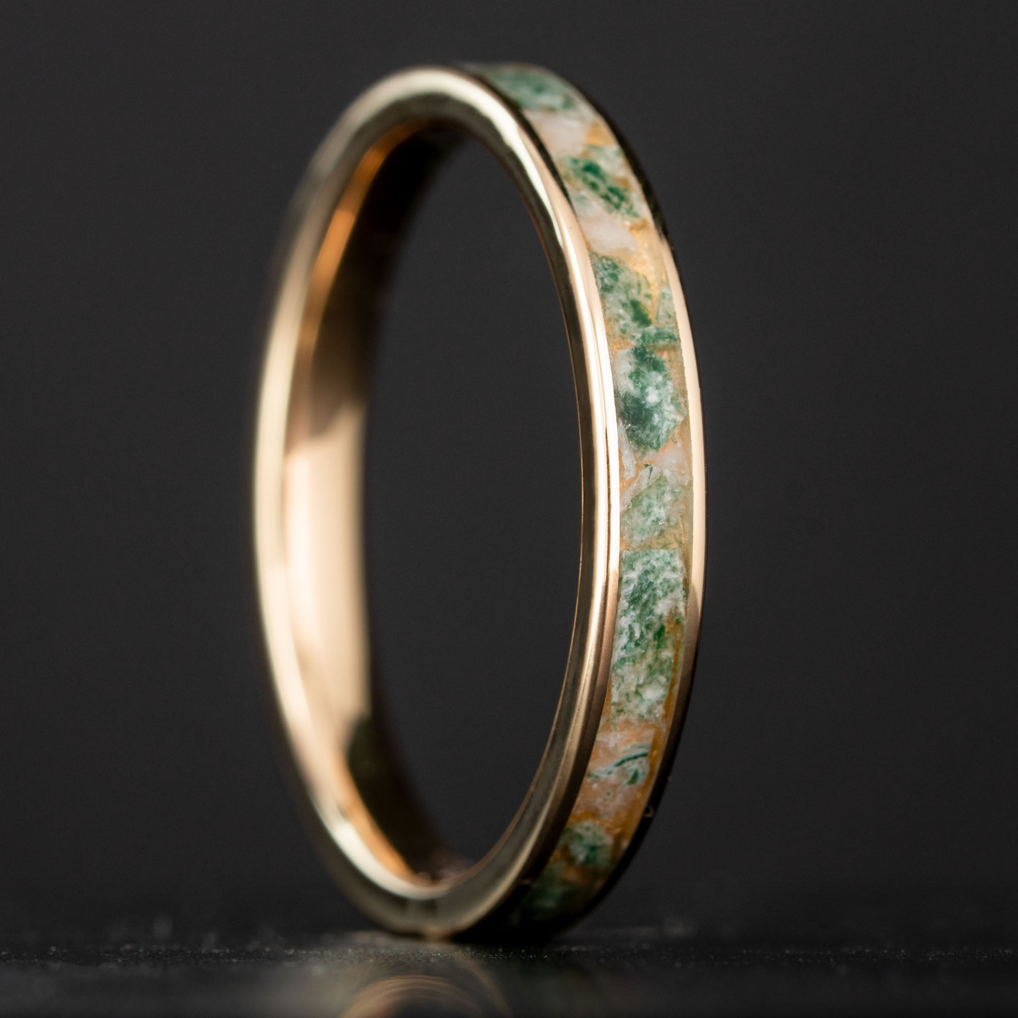 Thin Gold Moss Agate Inlay Ring