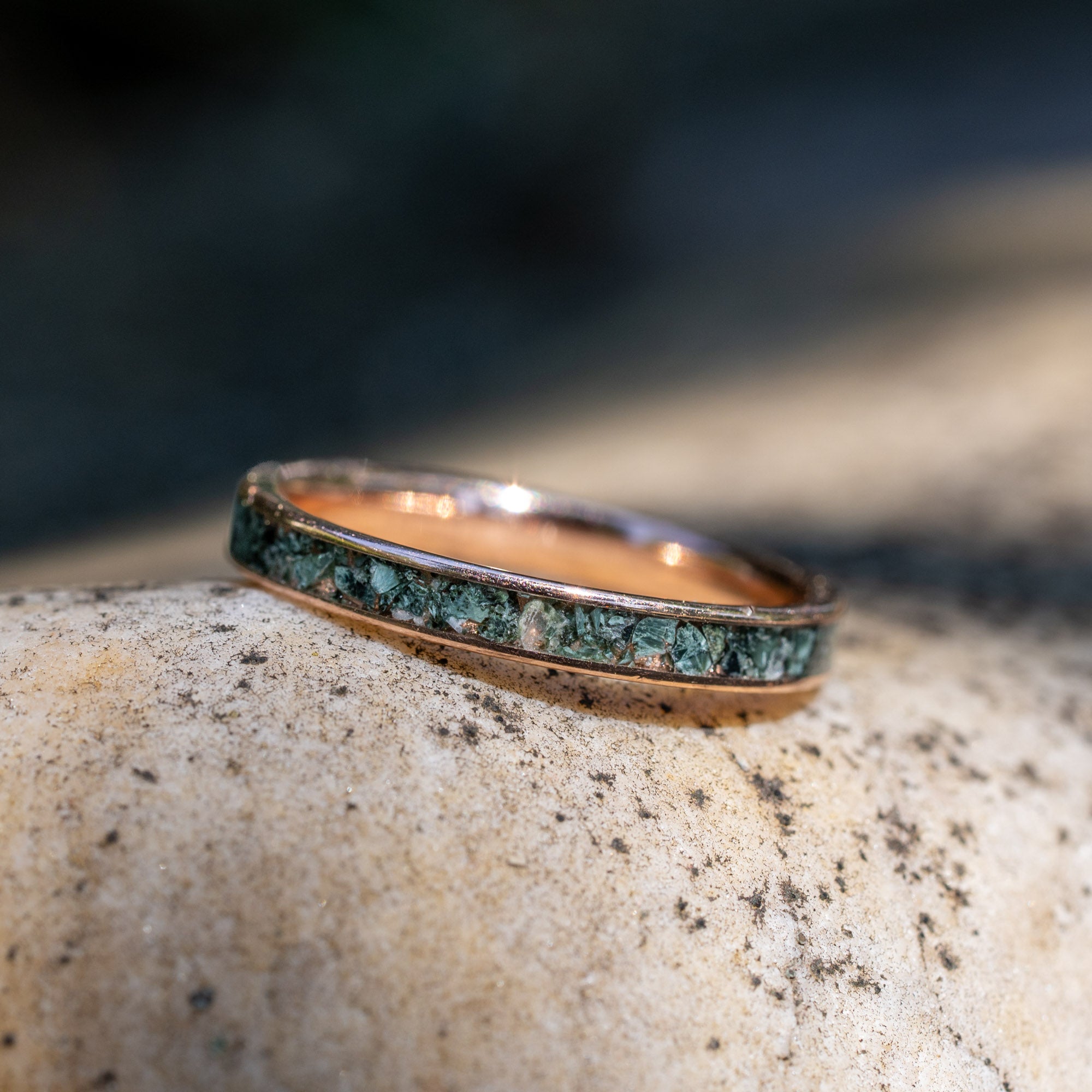 Thin Rose Gold Isle Royale Greenstone Inlay Ring | Honest Hands