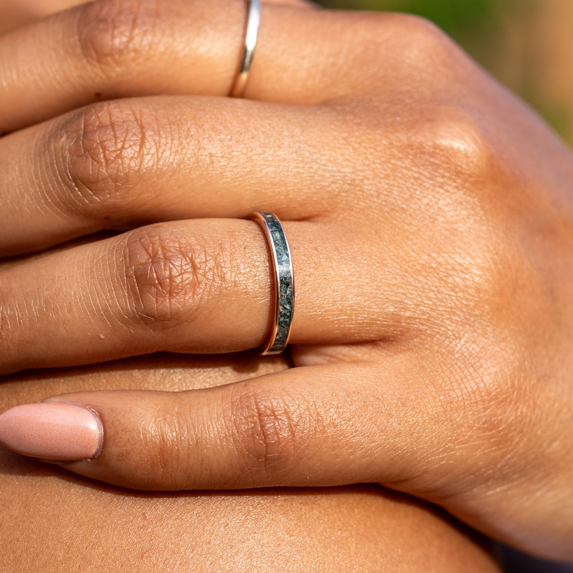 Thin Rose Gold Isle Royale Greenstone Inlay Ring