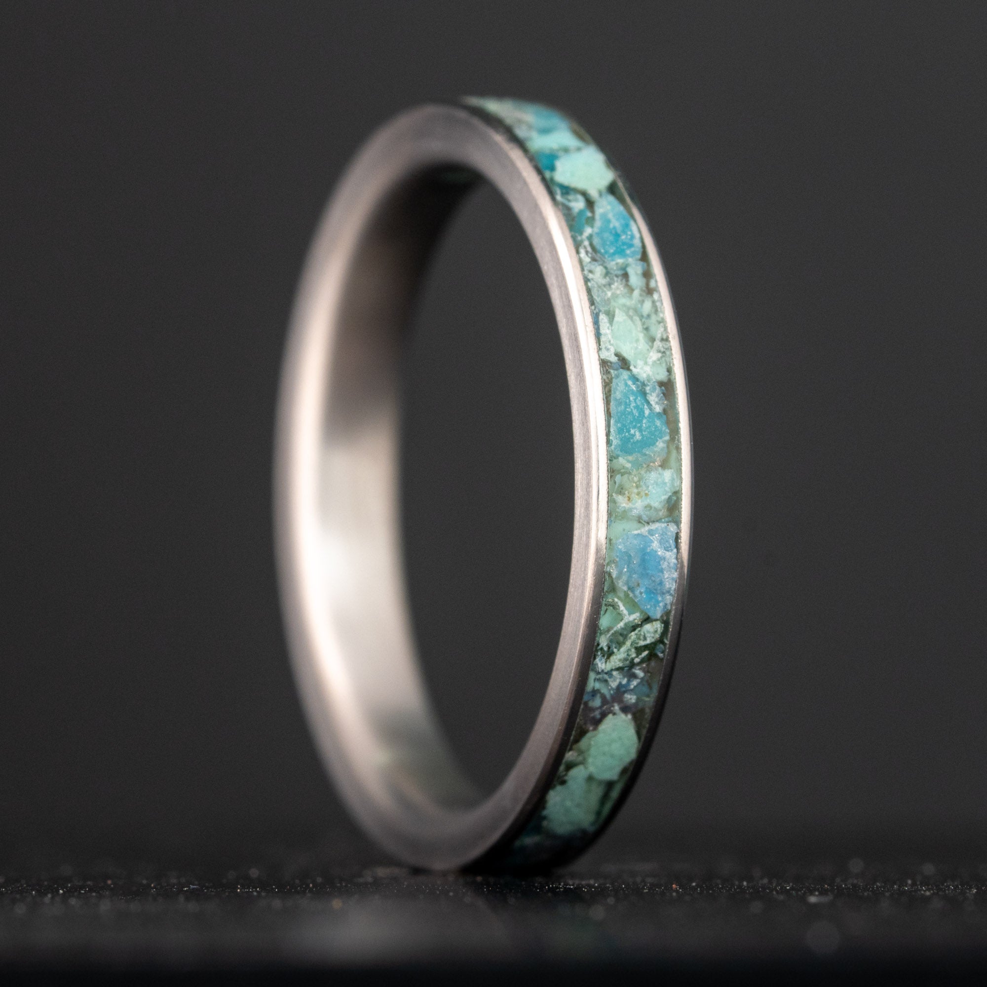 Thin Titanium Leland Blue Stone Inlay Ring