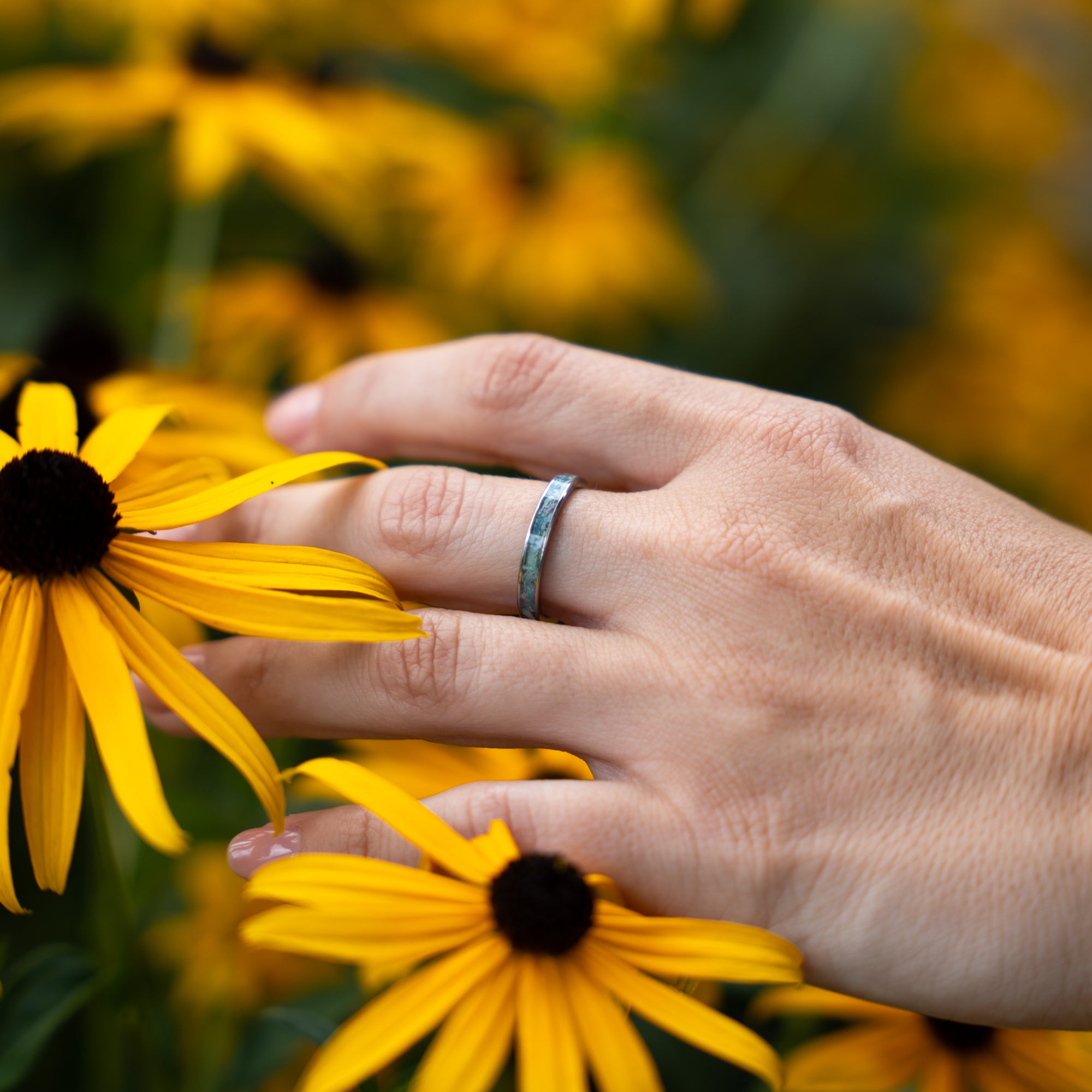 Thin Titanium Leland Blue Stone Inlay Ring