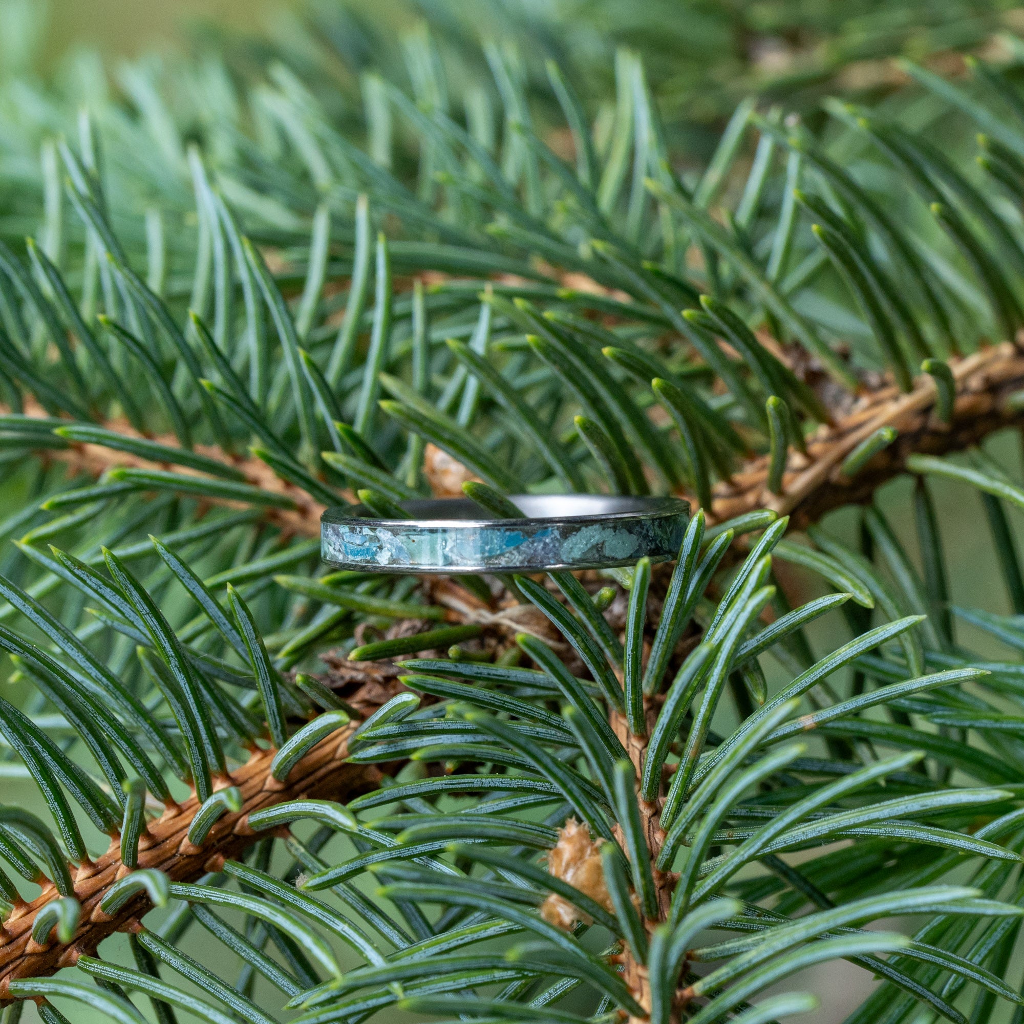 Thin Titanium Leland Blue Stone Inlay Ring