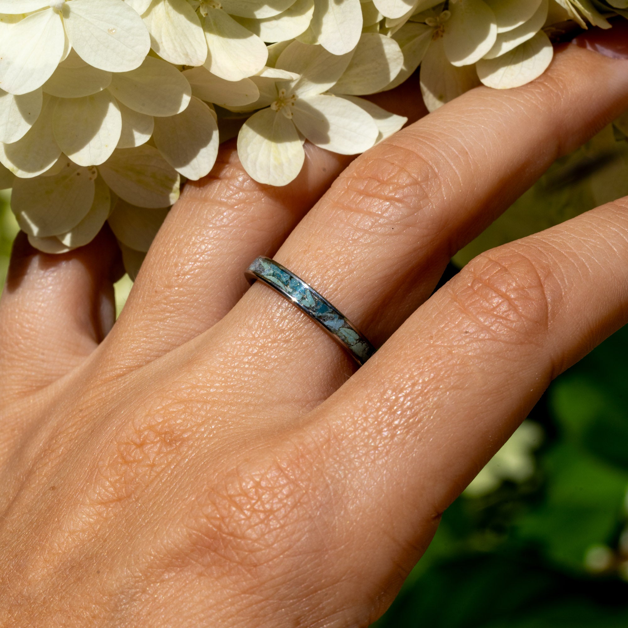 Thin Titanium Leland Blue Stone Inlay Ring