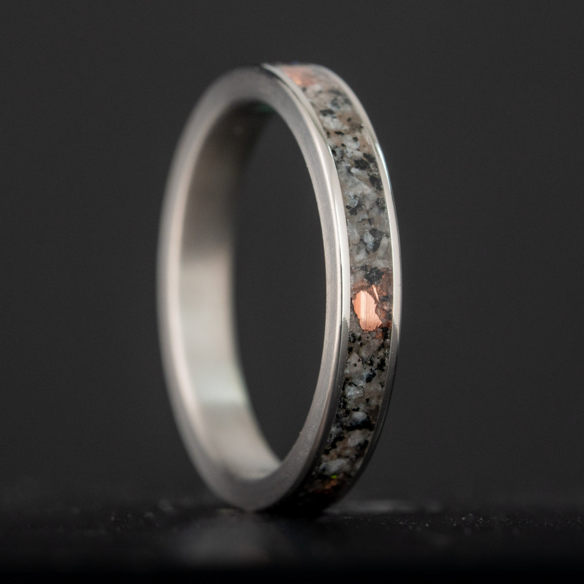 Thin Titanium Yooper Glow Stone & Copper Inlay Ring | Honest Hands Ring Co