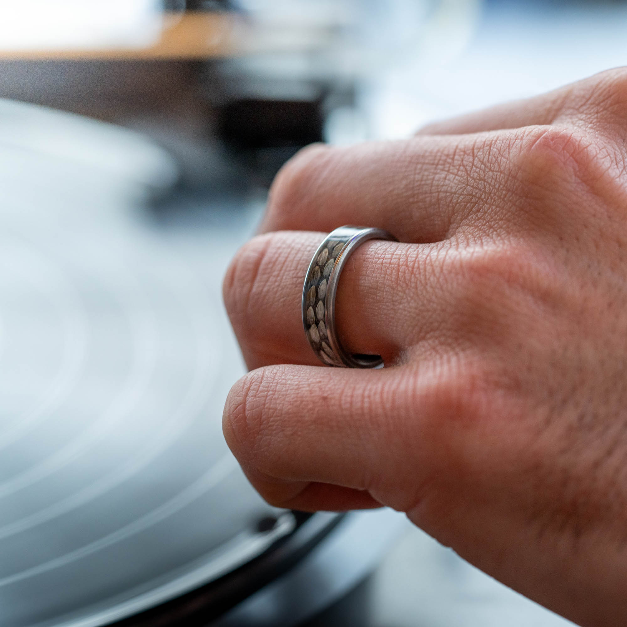 Titanium Rattlesnake Skin Inlay Ring