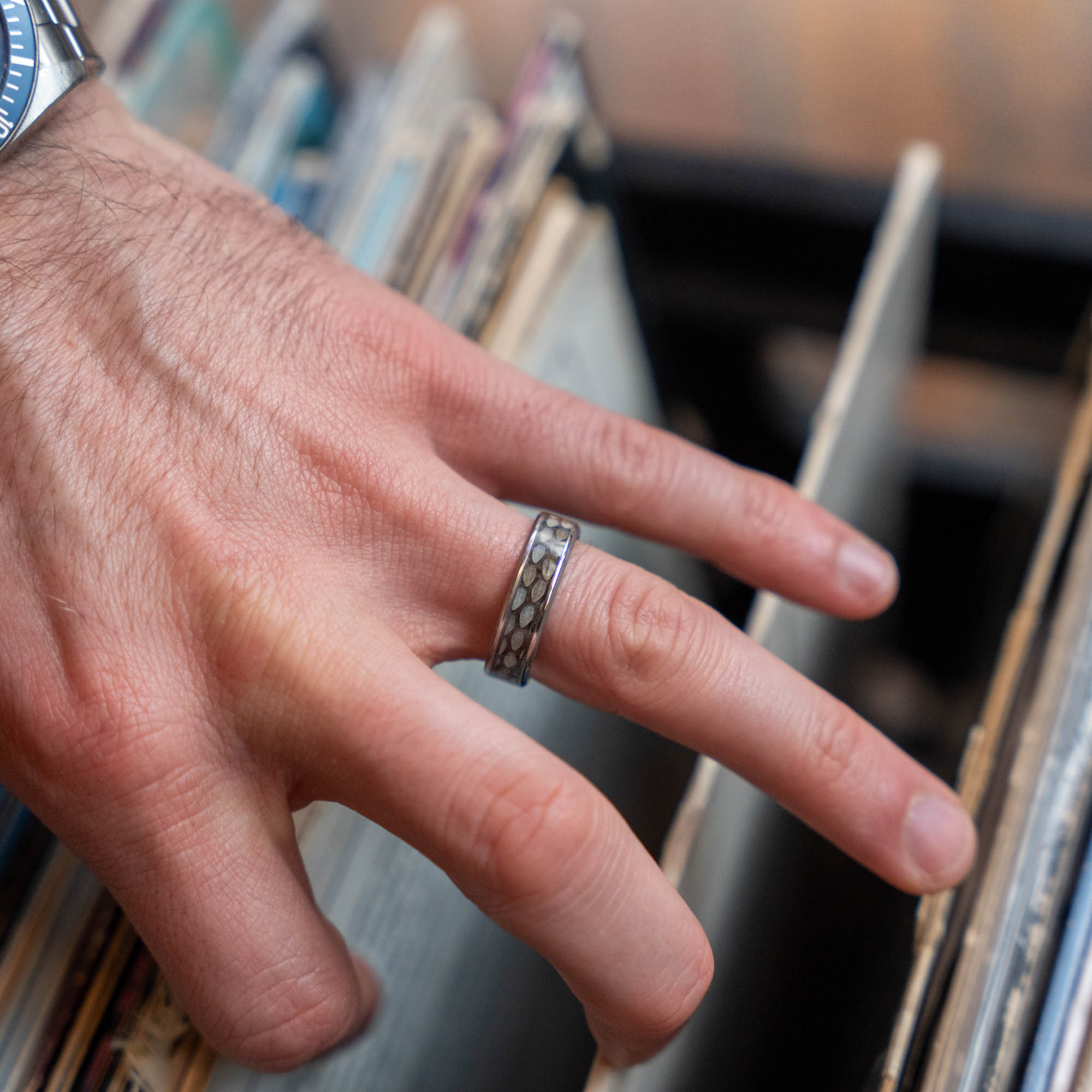 Titanium Rattlesnake Skin Inlay Ring